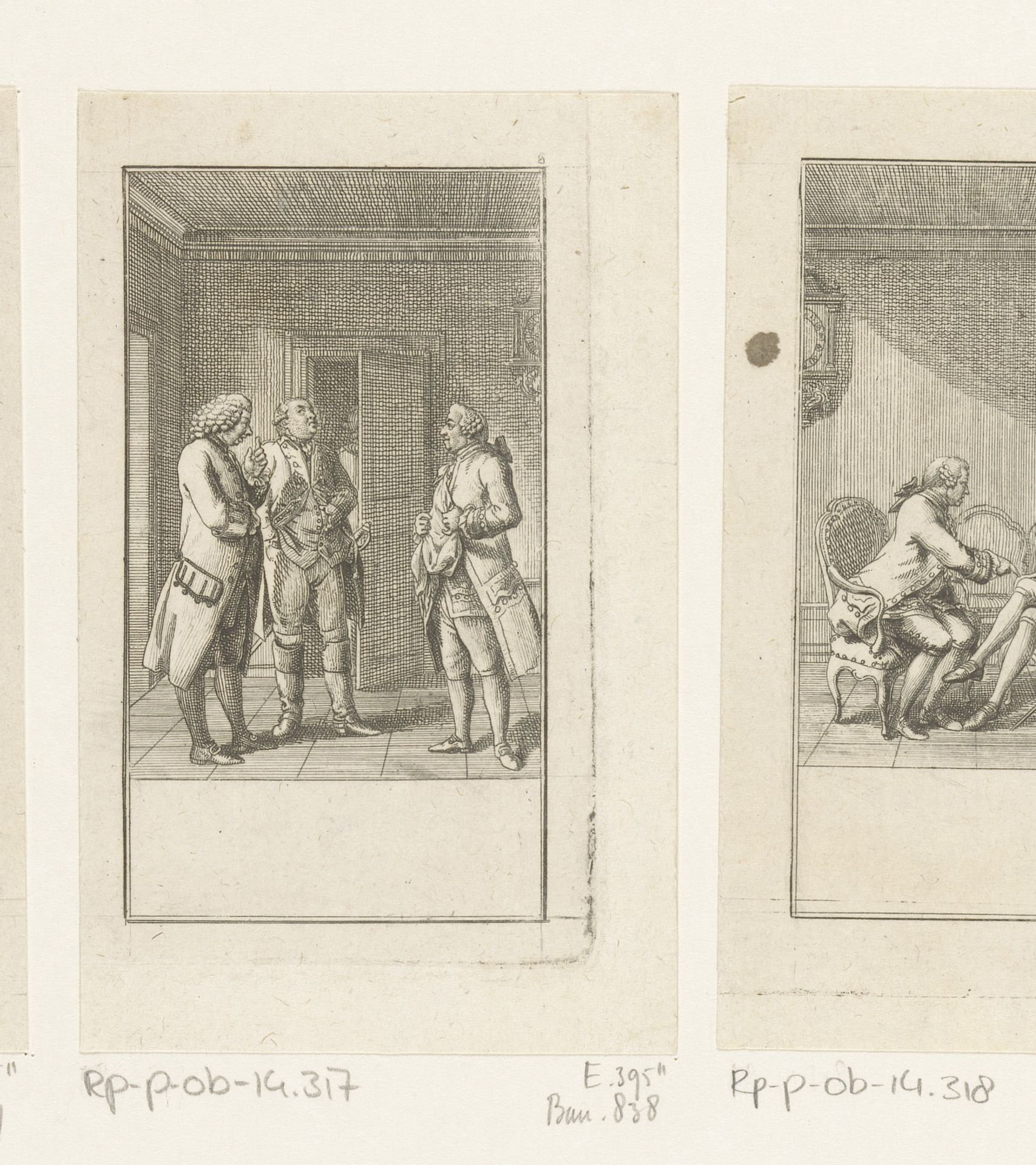 Drie gasten van Reinhard in gesprek by Daniel Nikolaus Chodowiecki