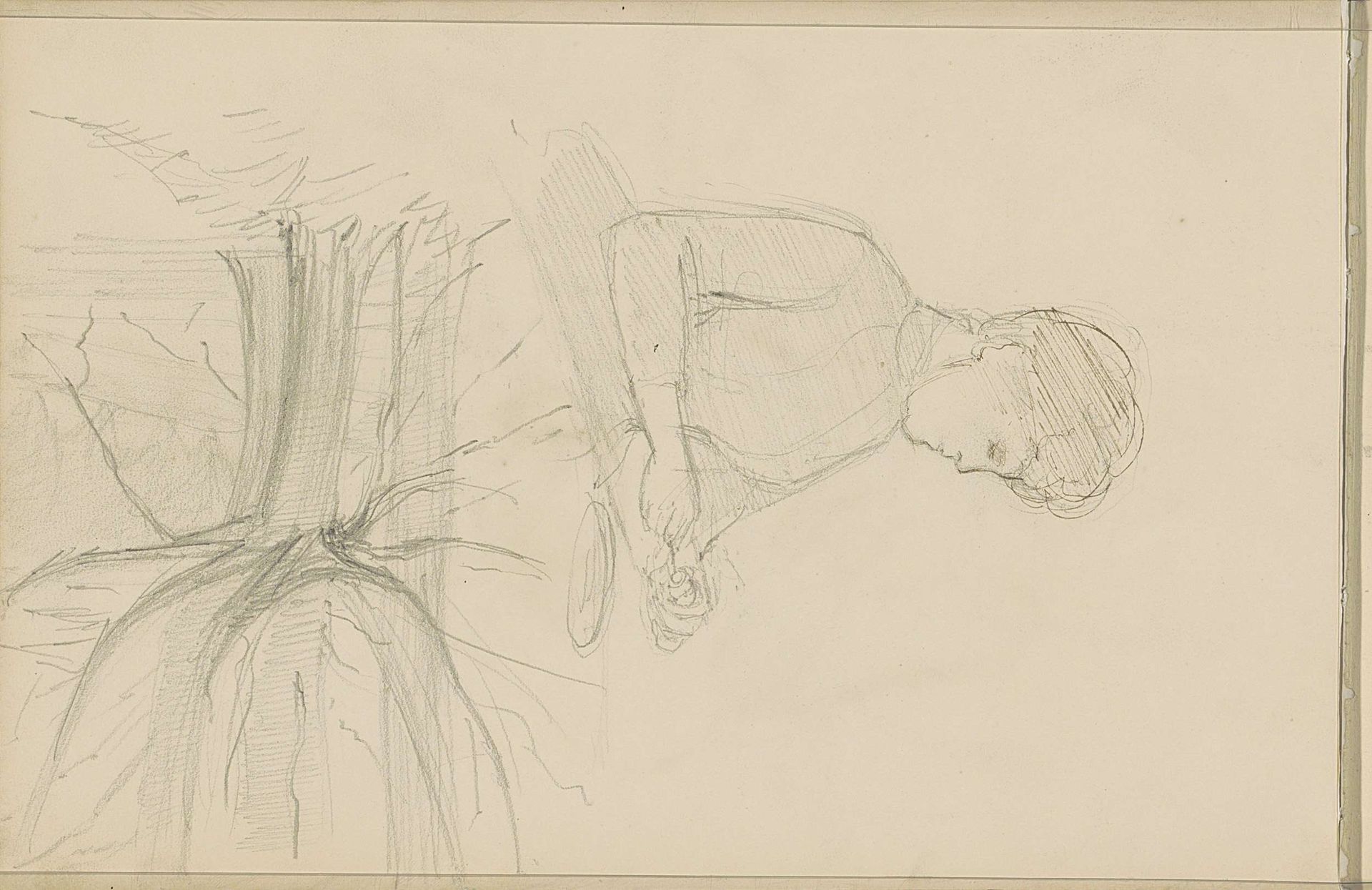 Vrouw aan een tafel en een boom by Jozef Israëls