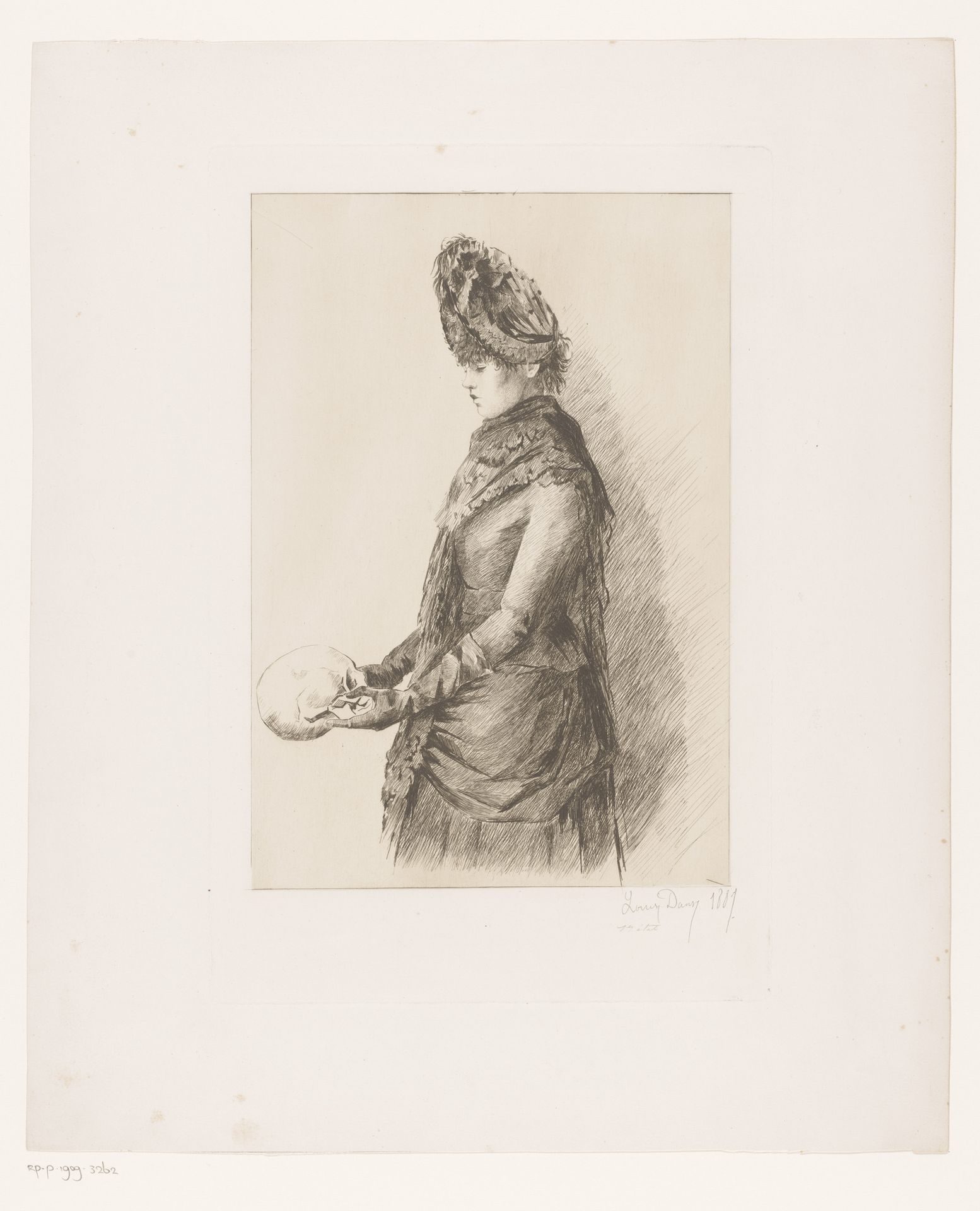 Jonge vrouw met een schedel in de handen by Louise Danse