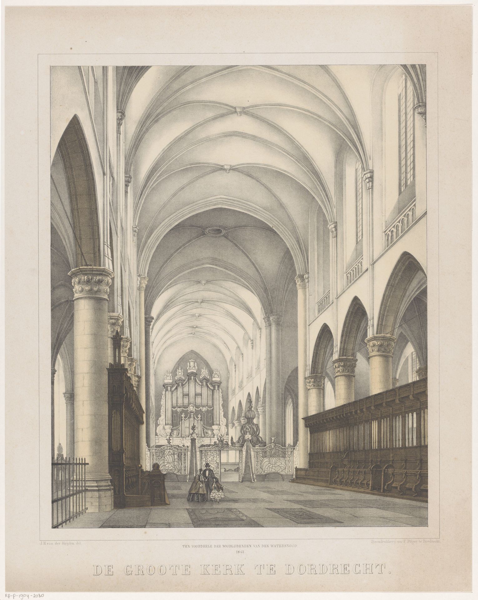 Interieur van de Grote Kerk in Dordrecht by Johannes Hermanus van der Heijden