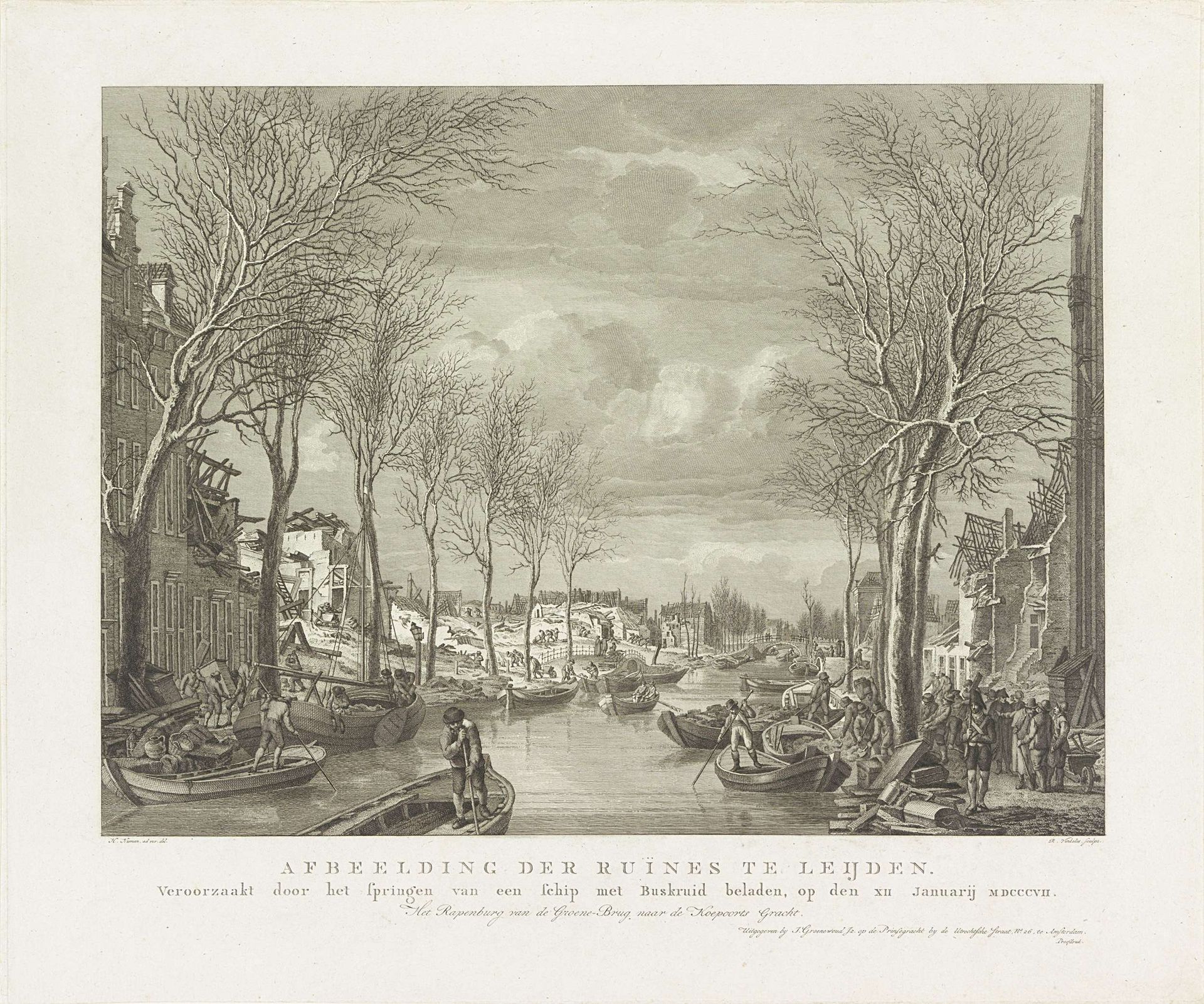 Herstelwerk op het Steenschuur na de ramp, 1807 by Reinier Vinkeles