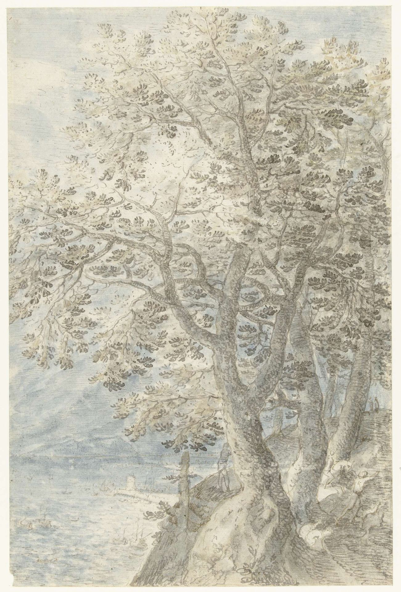 Bomen bij steile rotswand by Pieter (I) Stevens