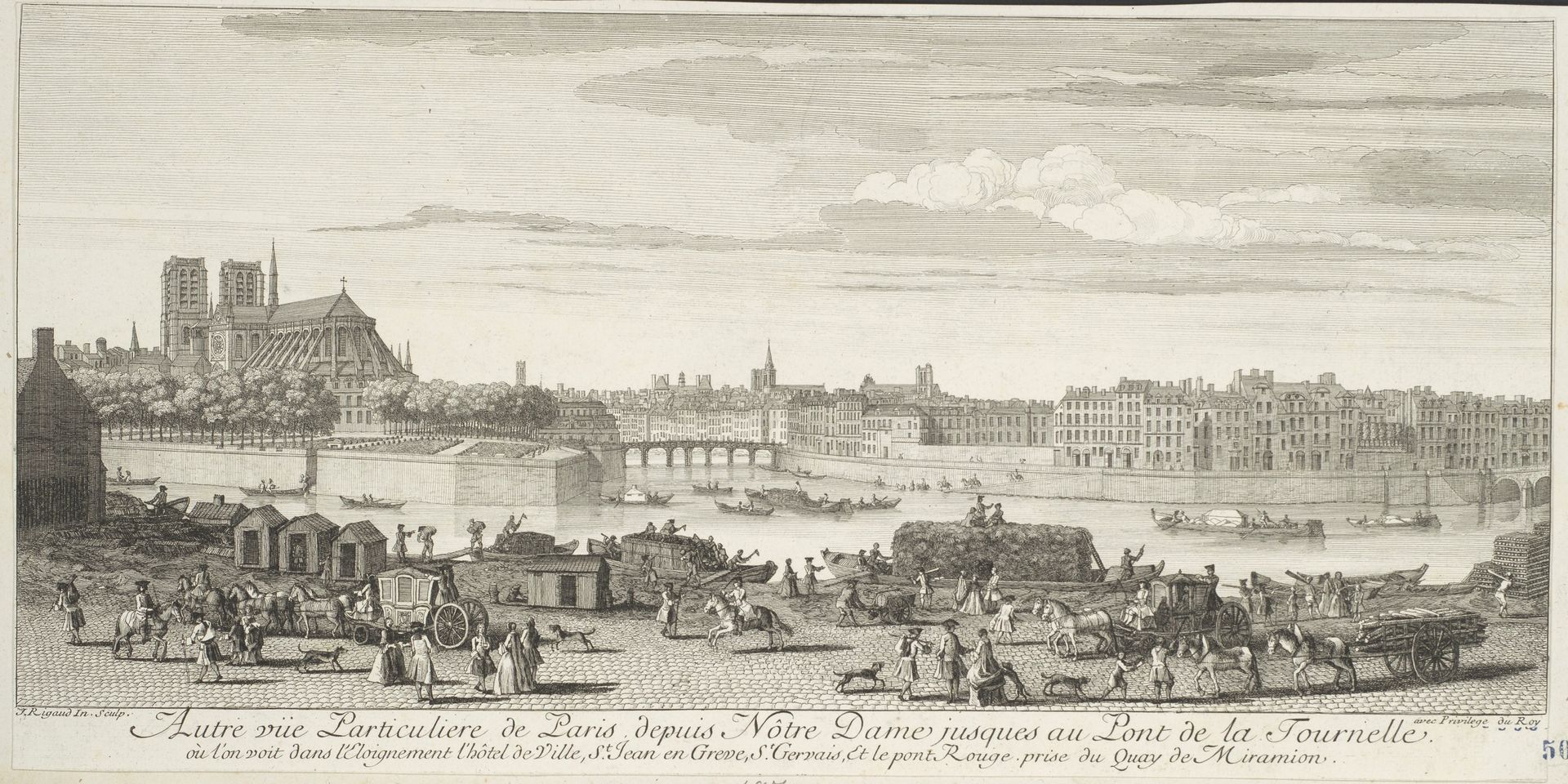 Autre Vue Particulière de Paris depuis Nôtre Dame, Jusques au Pont de la Tournelle by Jacques Rigaud