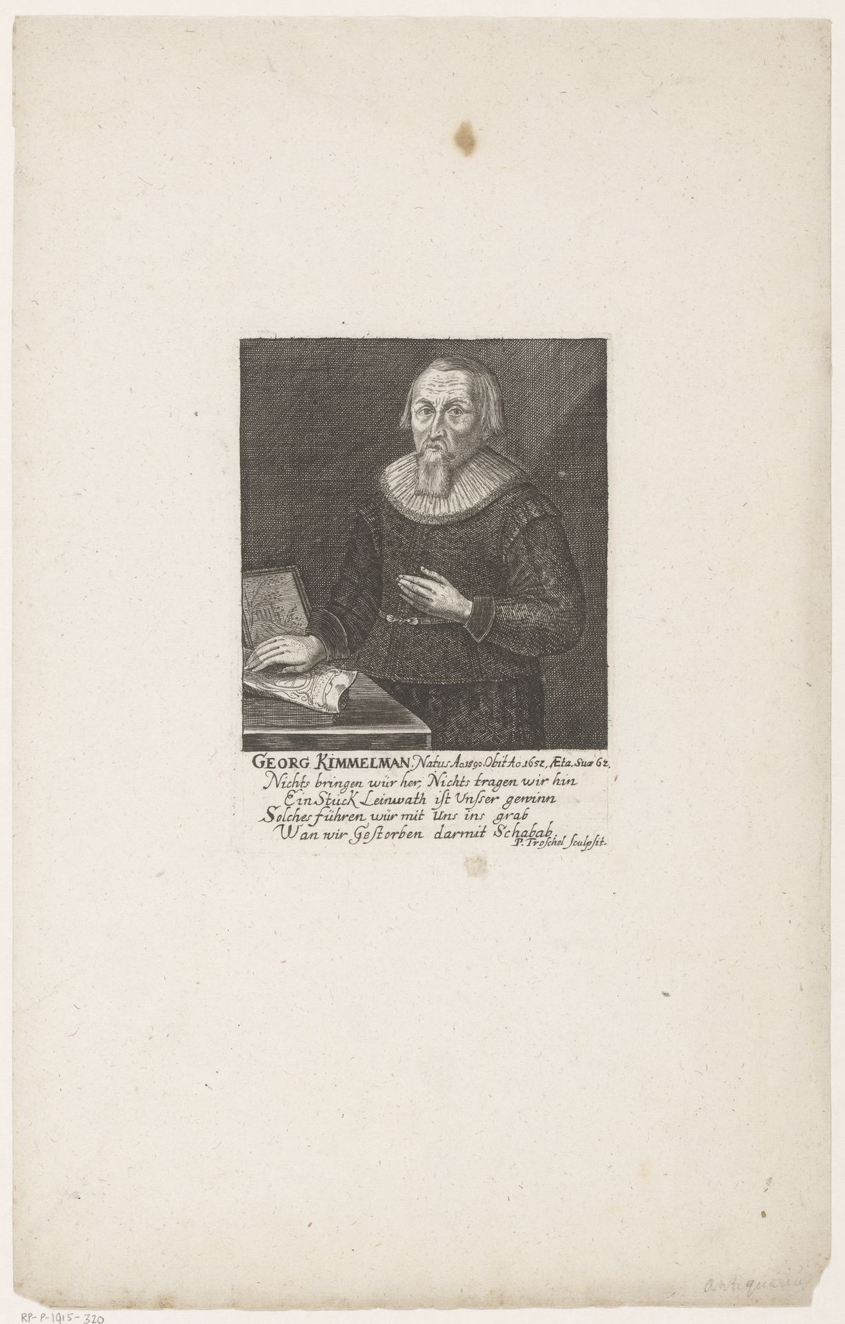 Portret van Georg Kimmelmann by Peter Troschel