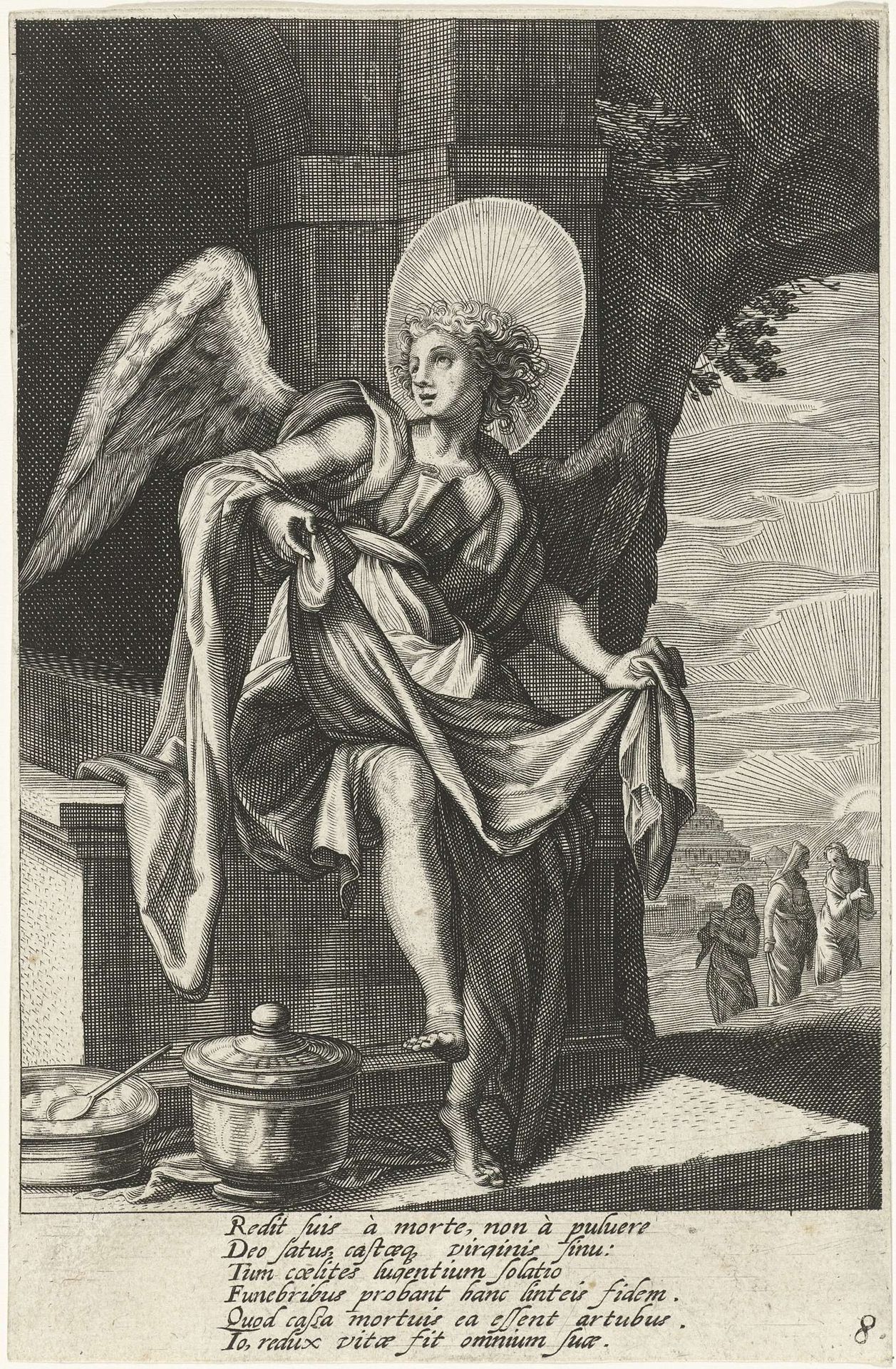 Engel met de lijkwade van Christus by Abraham Hogenberg