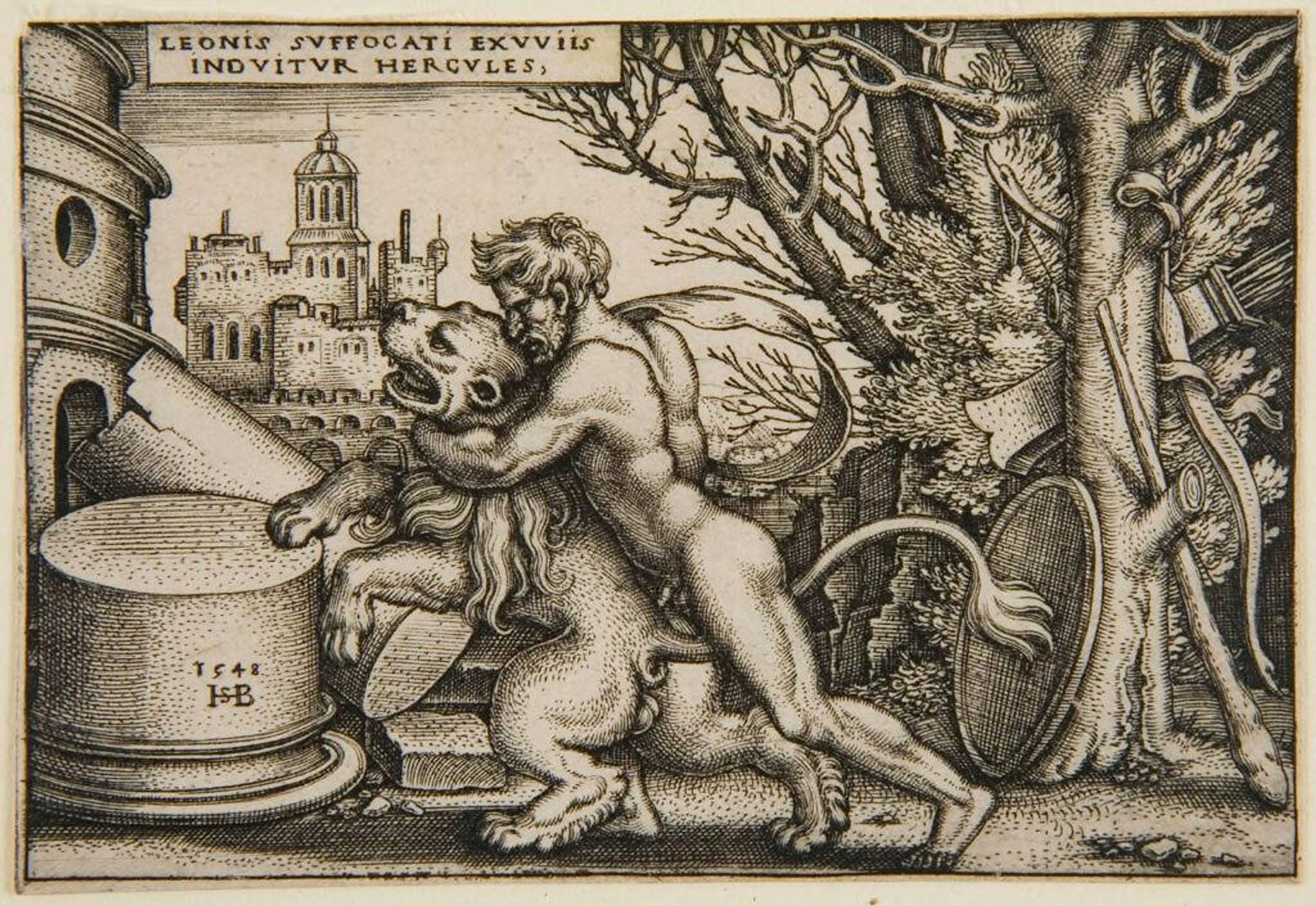 Hercules and the Nemean Lion by Sebald Beham