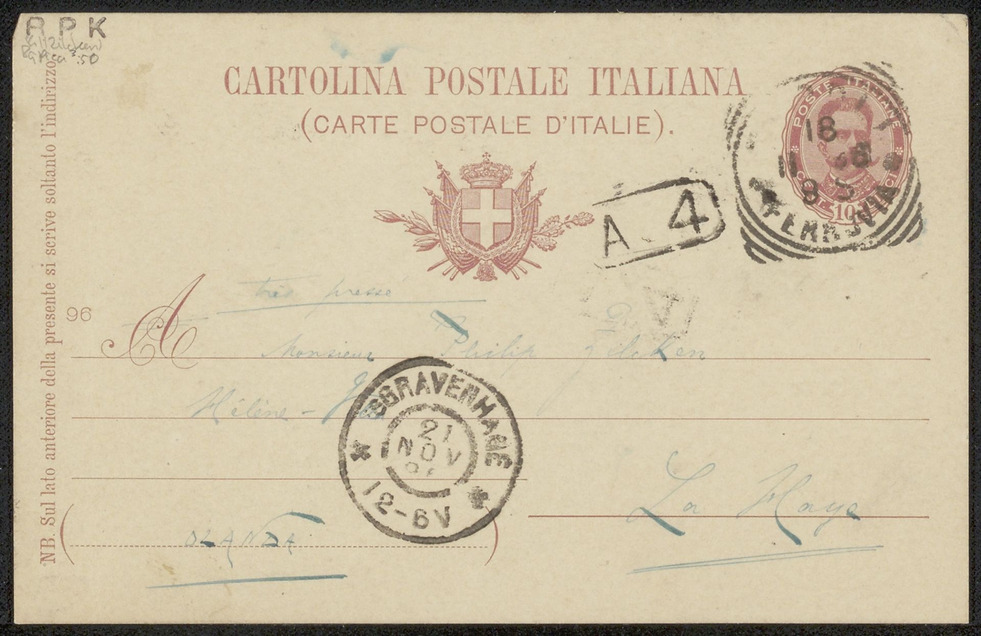 Briefkaart aan Philip Zilcken by Vittorio Pica