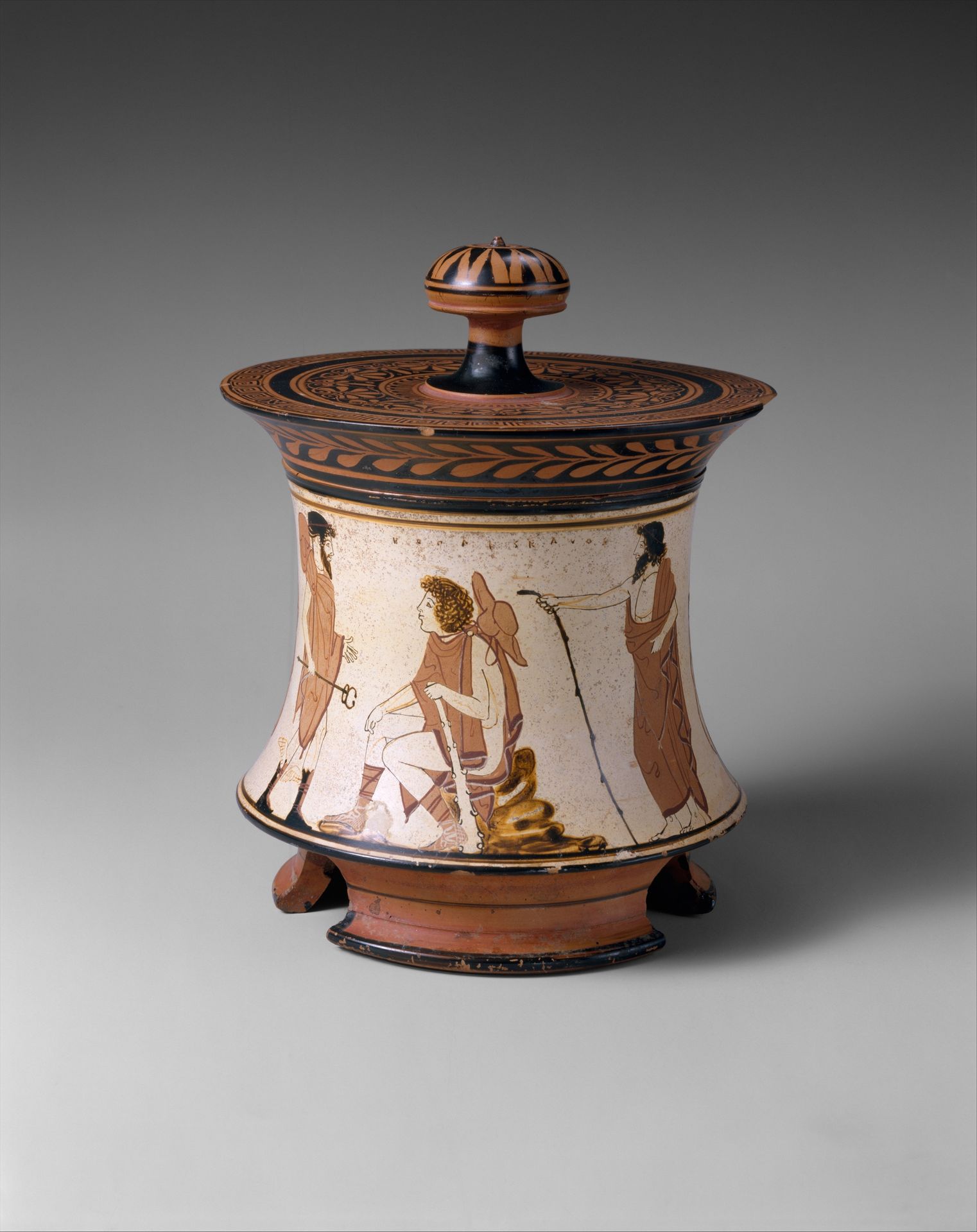 Terracotta pyxis (box) by Anonymous