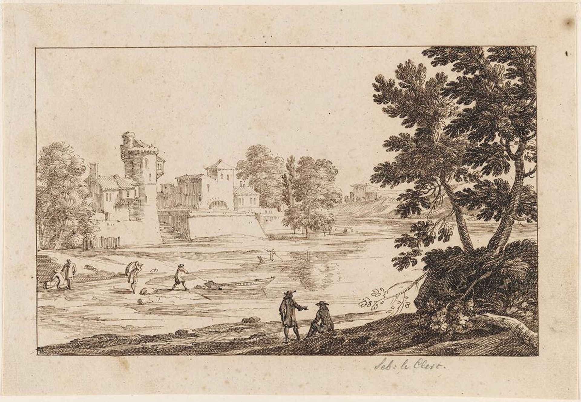 River Landscape with Houses along the Shore by Sébastien Le Clerc, the elder