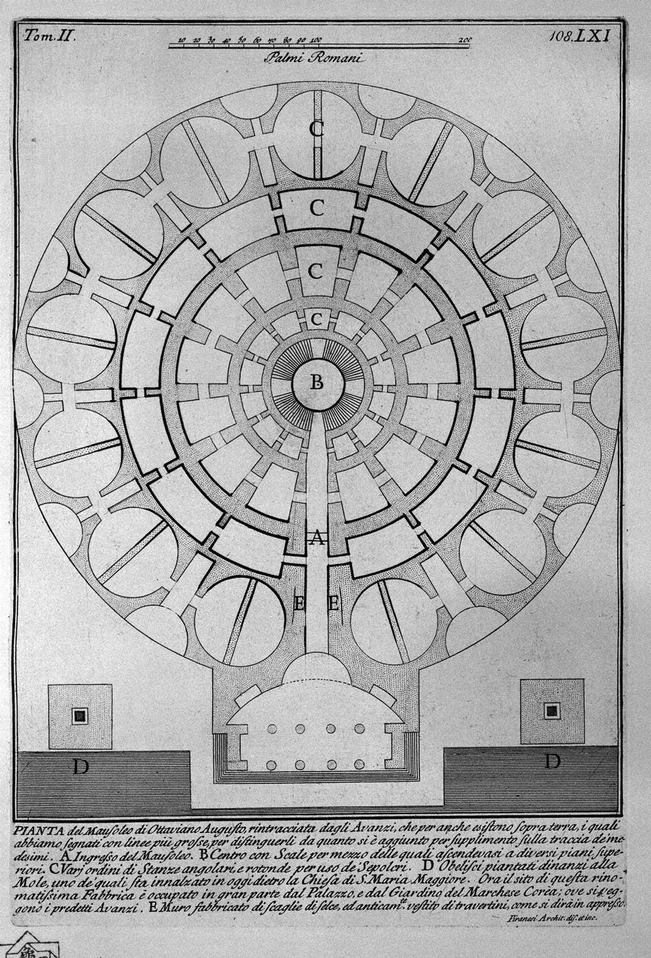 The Roman antiquities, t. 2, Plate LXI. Plan of the Mausoleum of Augustus. by Giovanni Battista Piranesi