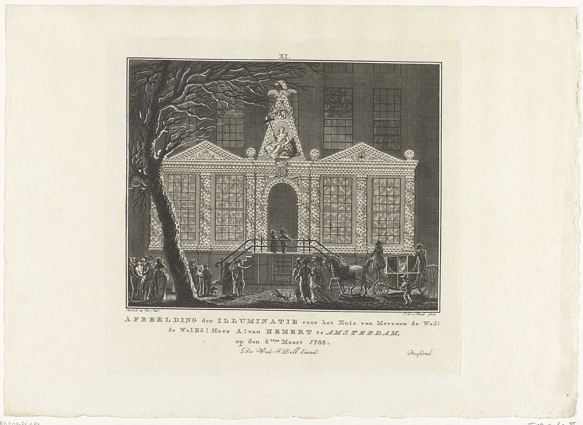 Illuminatie voor het huis van de weduwe van A. van Hemert te Amsterdam, 1788 by Jan Lucas van der Beek