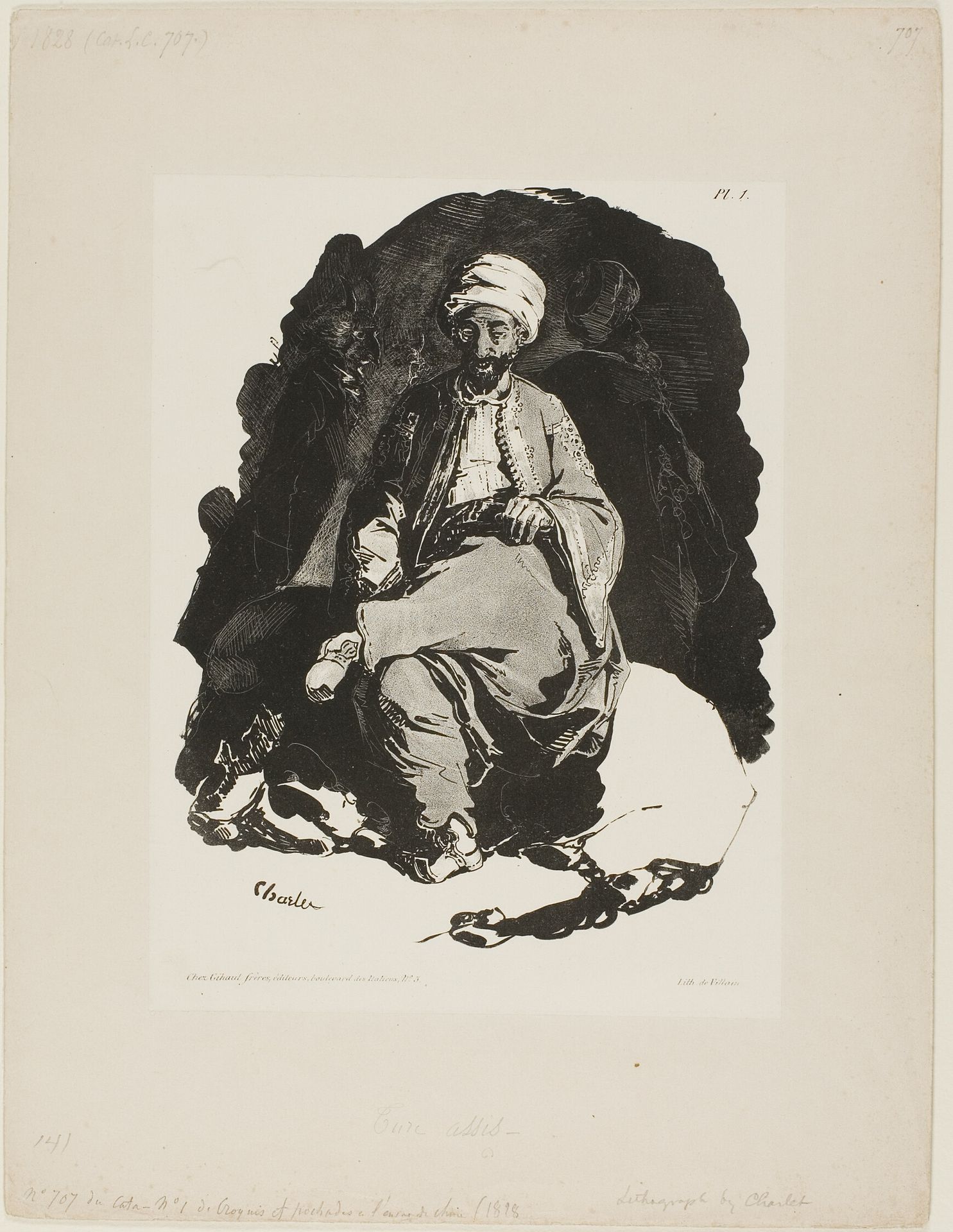 Seated Turk, plate one from Ink Sketches by Charlet by Nicolas Toussaint Charlet