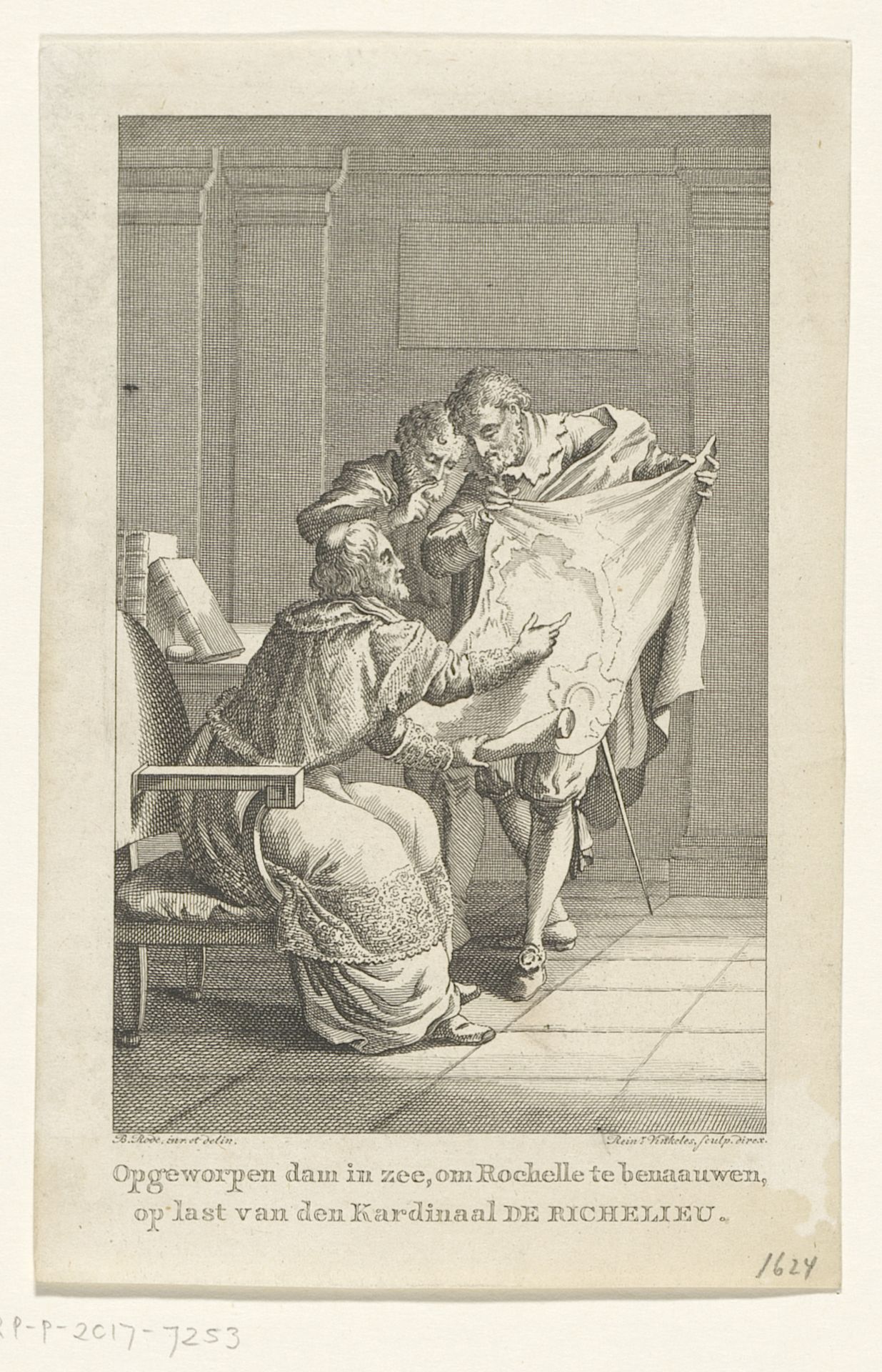 Kardinaal Richelieu plant het beleg van La Rochelle, 1624 by Reinier Vinkeles