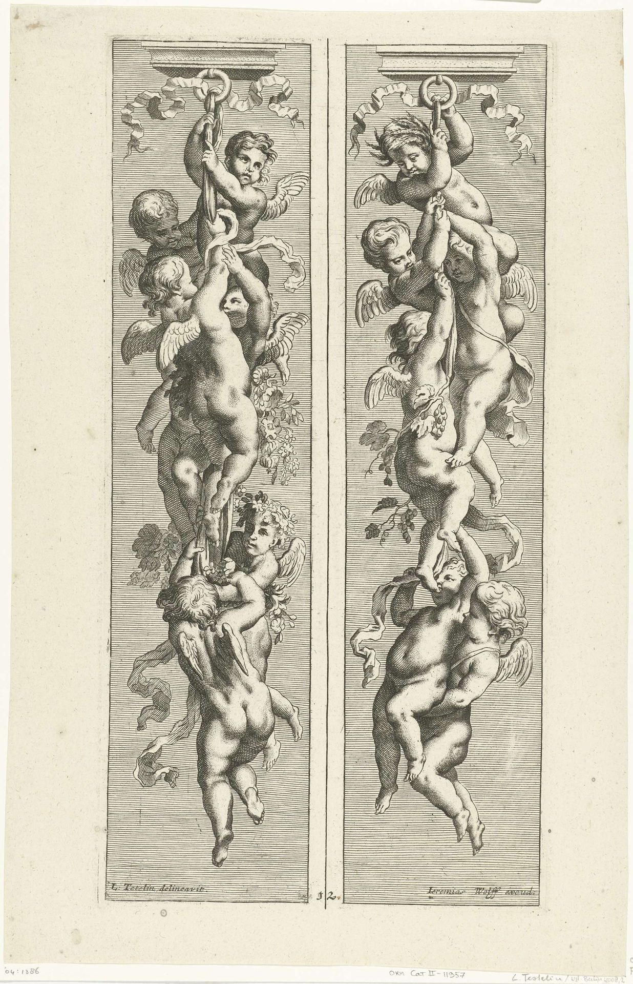 Twee trofeeën met putti by Anonymous
