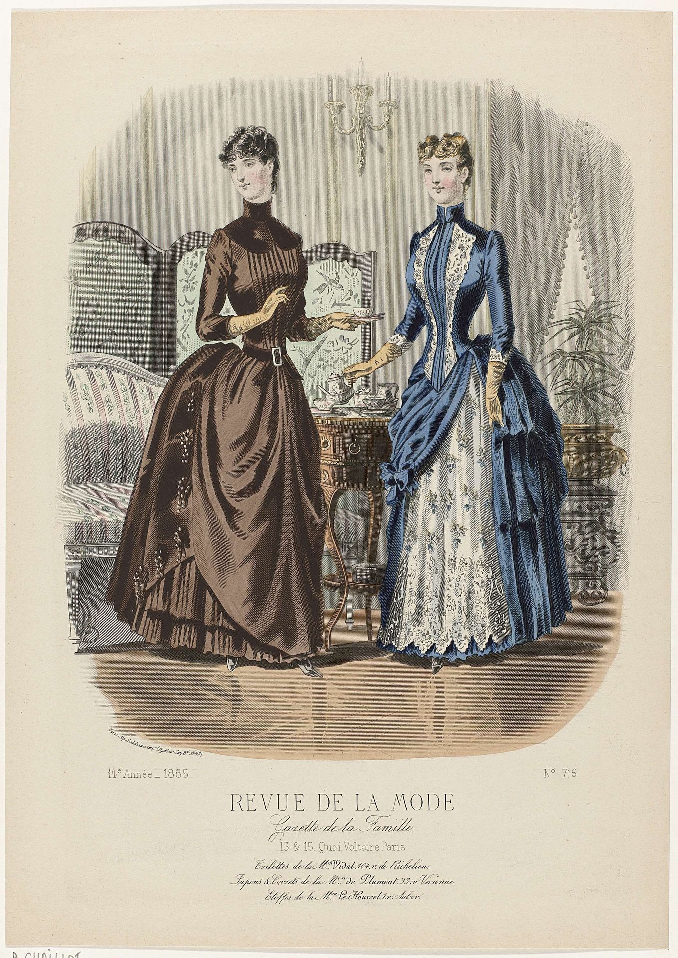 Revue de la Mode, Gazette de la Famille, dimanche 20 septembre 1885, 14e Année, No. 716: Toilettes de la M.on Vidal (...) by A. Chaillot