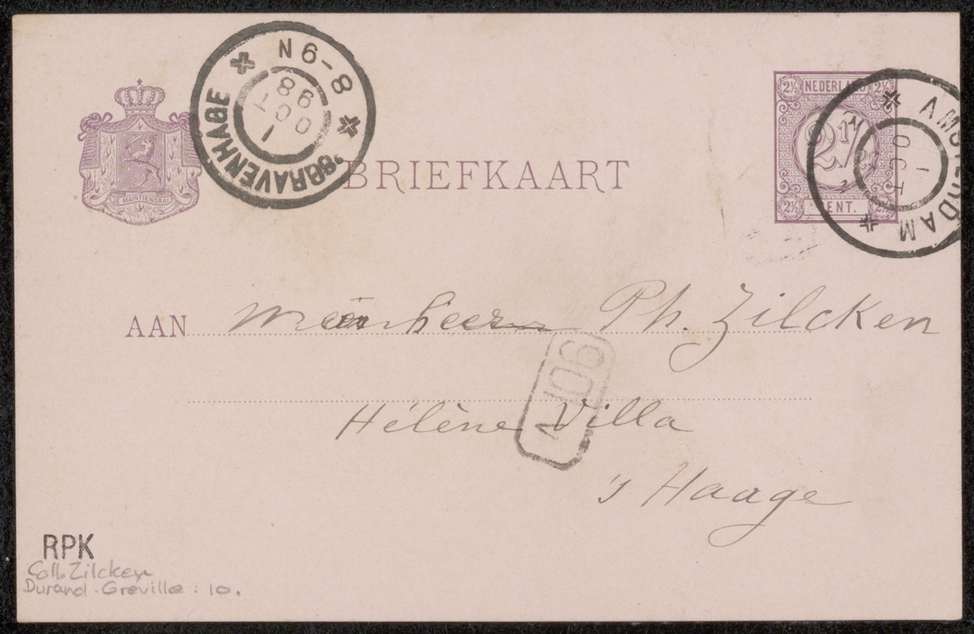 Briefkaart aan Philip Zilcken by Émile Durand-Gréville