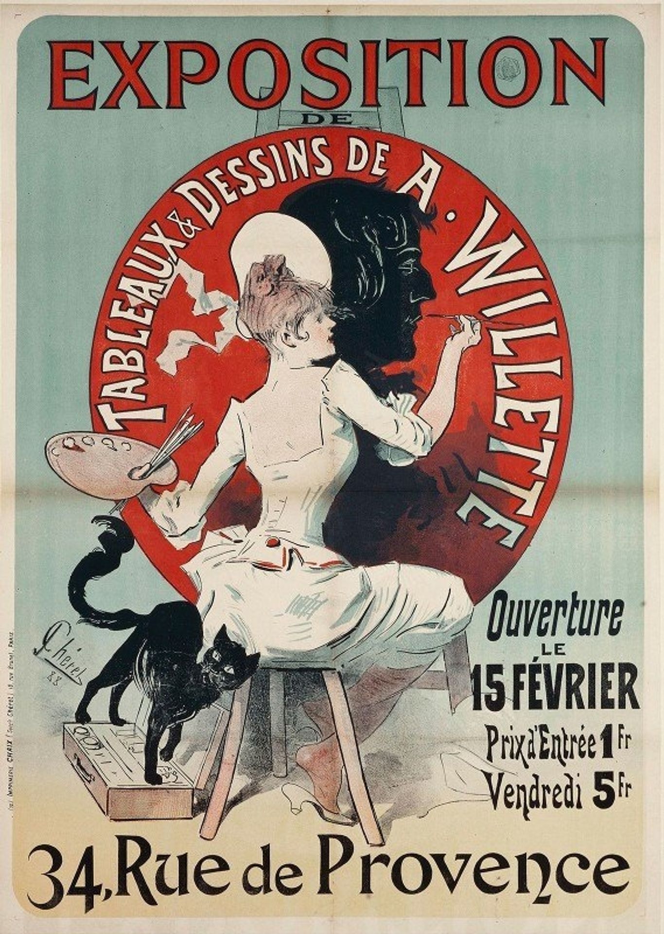 Exposition De Tableaux And Dessins De A. Willette by Jules Chéret