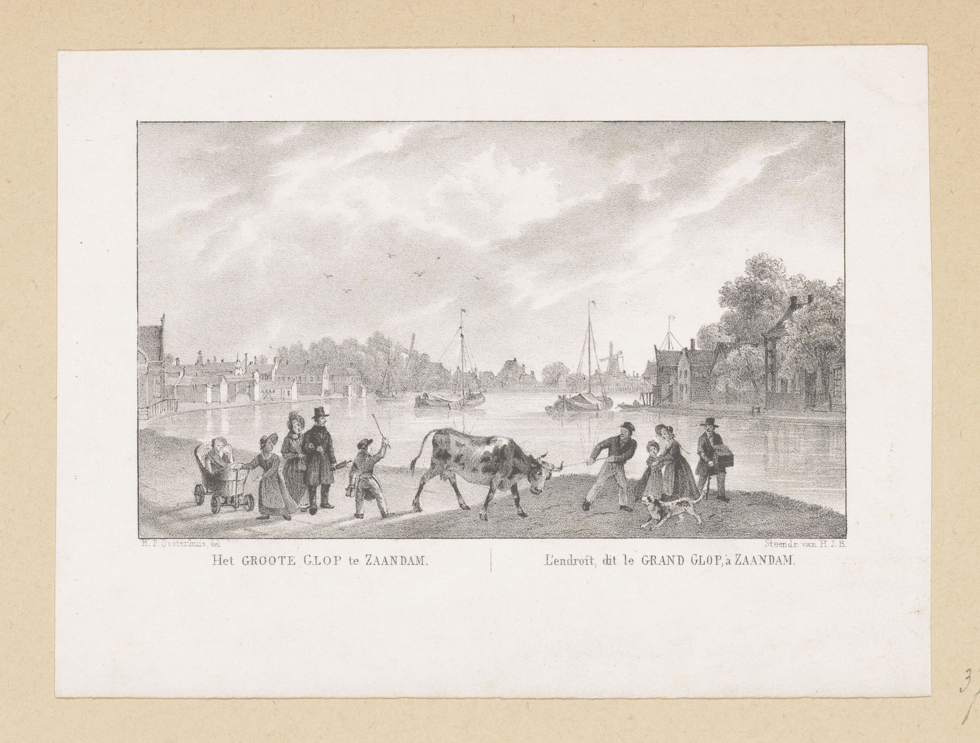 Gezicht op het Grote Glop te Zaandam met diverse figuren by Hilmar Johannes Backer