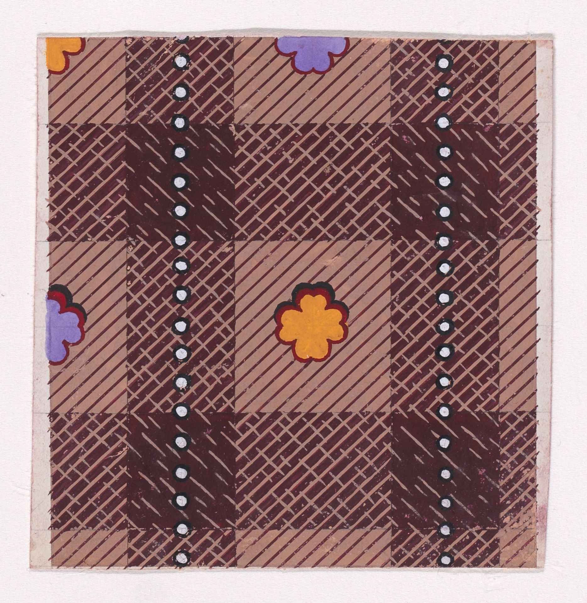 Textile Design with a Tartan Pattern Decorated with Stylized Clovers and Vertical Strips of Pearls by Anonymous