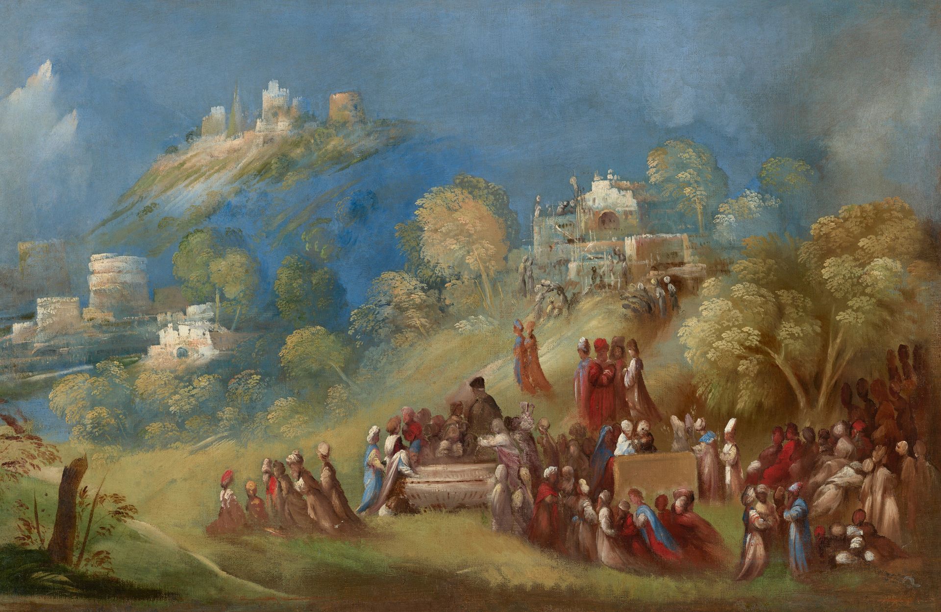 The Trojans Building the Temple to Venus at Eryx and Making Offerings at Anchises's Grave by Dosso Dossi