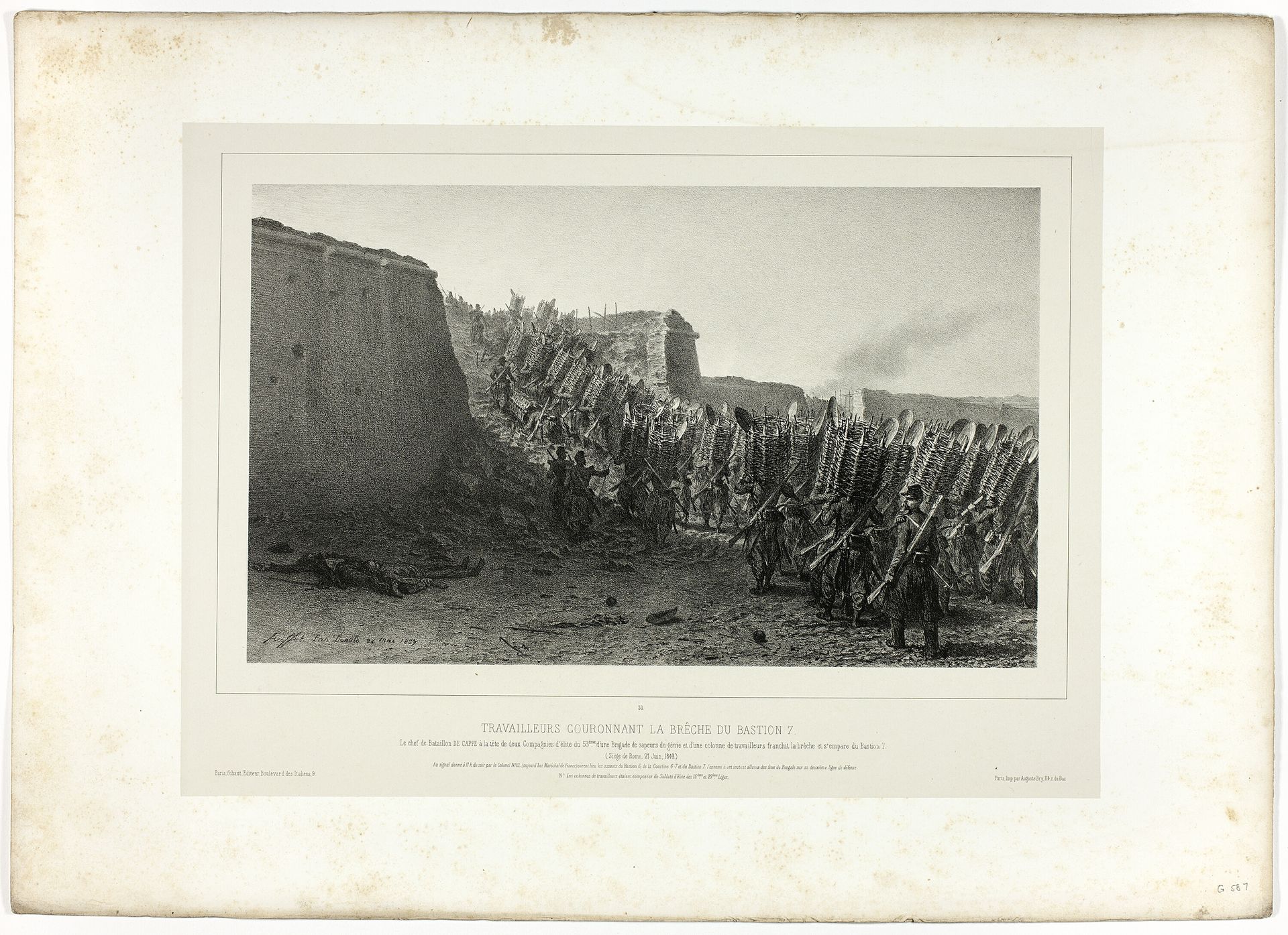 Workers Crowning the Breach of Bastion 7, from Souvenirs d’Italie: Expédition de Rome by Auguste Raffet