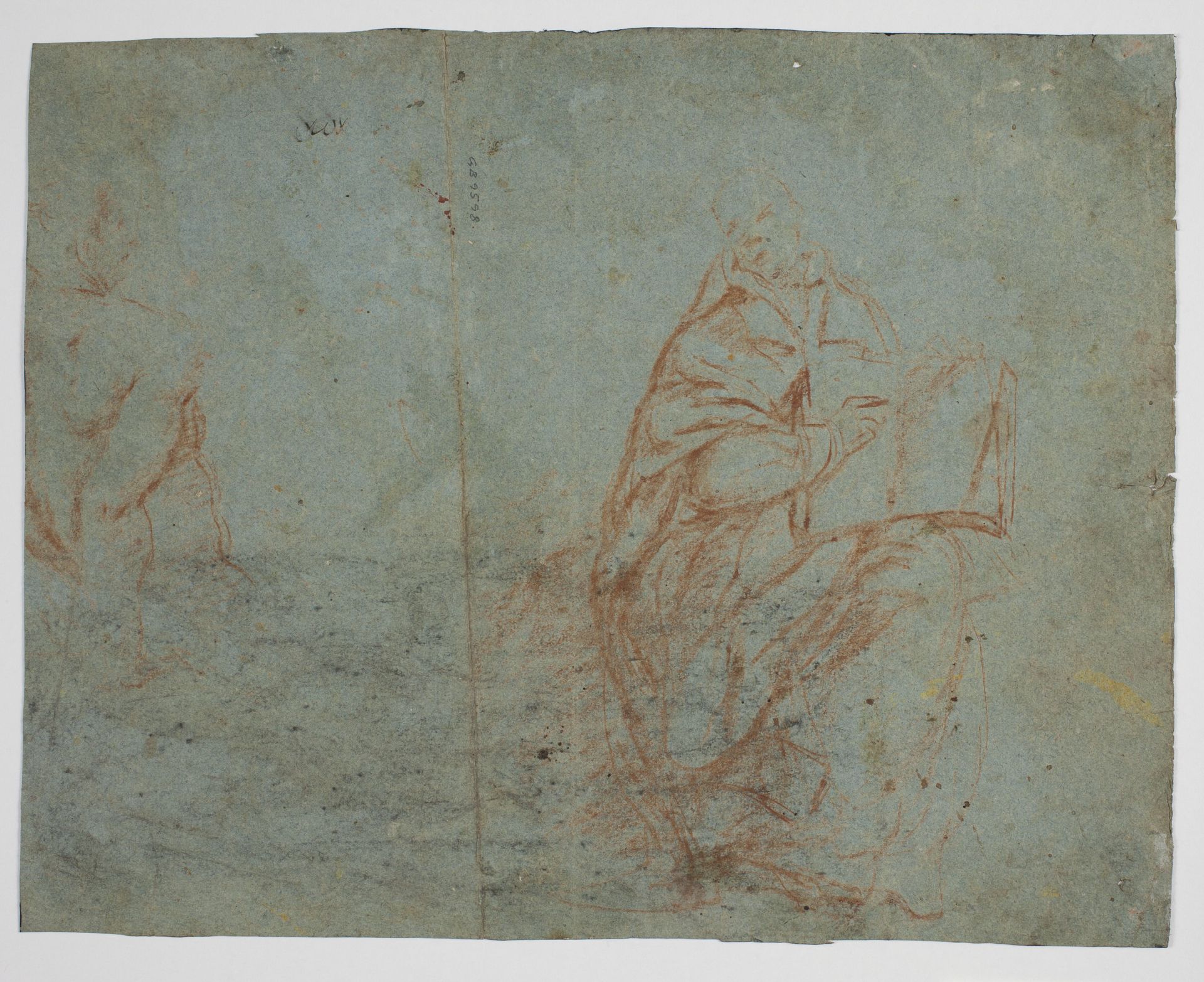 Upper part of a seated male nude and a father of the church by Anonymous