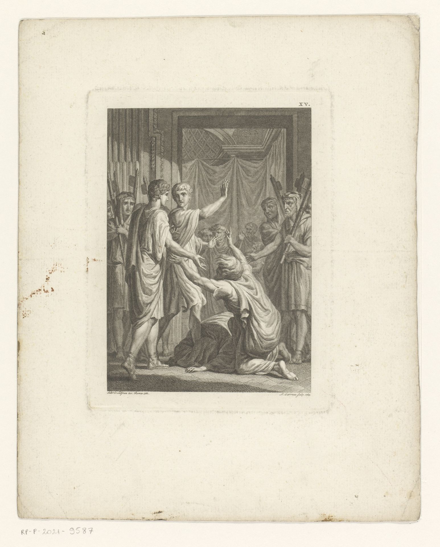 Twee Germanen knielen voor Germanicus by Louis E.F. Garreau