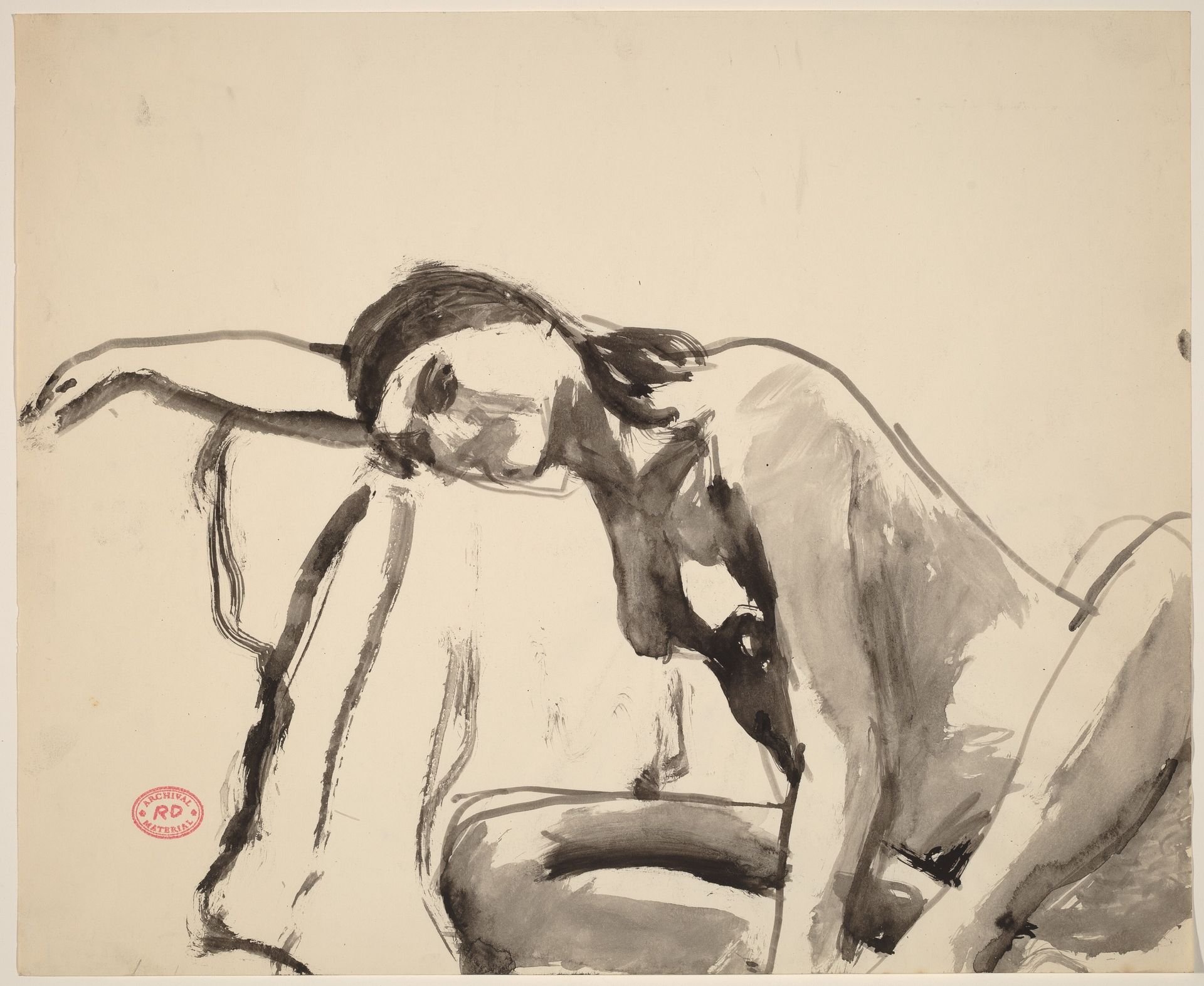 Untitled [seated nude resting her head and arm on a draped stand] by Richard Diebenkorn