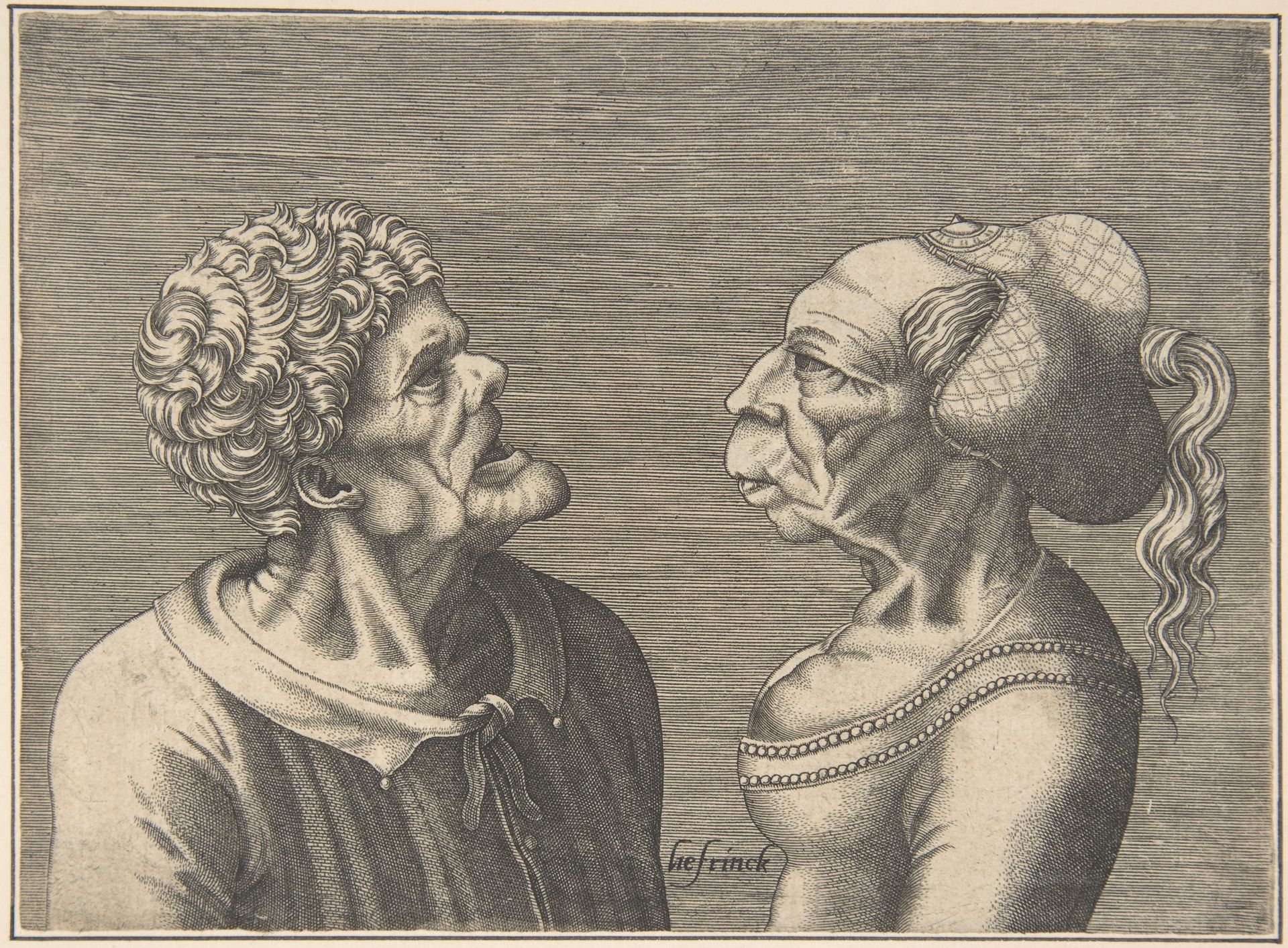 Two Grotesque Heads by Hans Liefrinck