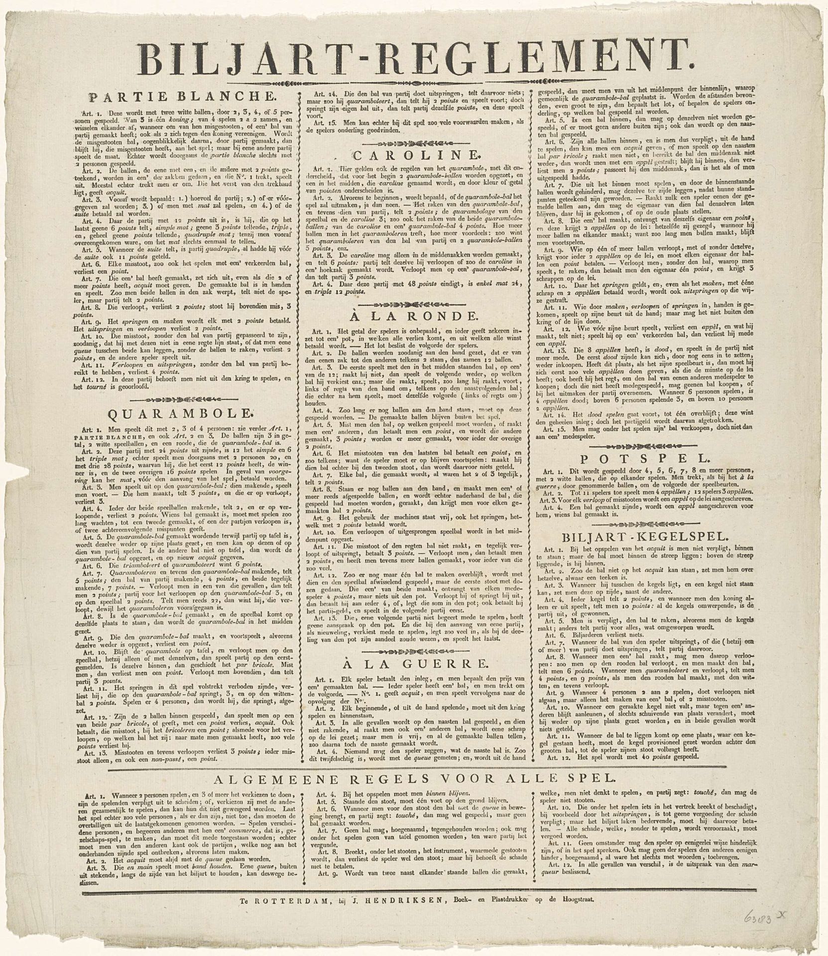 Regels van het biljartspel, ca. 1780-1790 by Jan Hendriksen