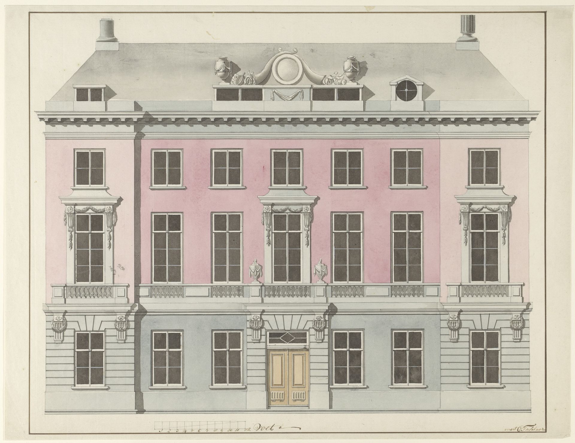 Architectonische ontwerptekening van een classicistisch woonhuis by C. Taselaar
