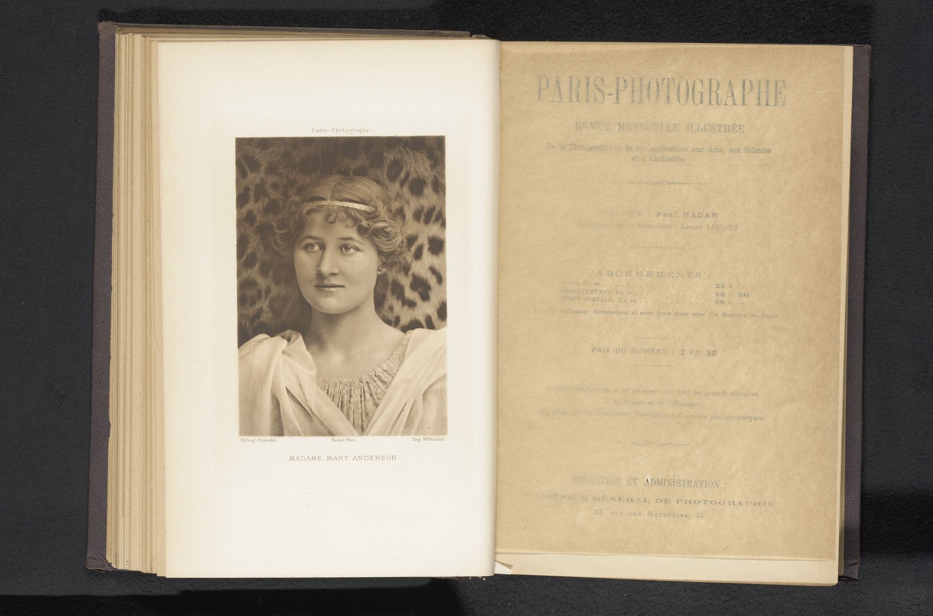 Portret van Mary Anderson by Nadar