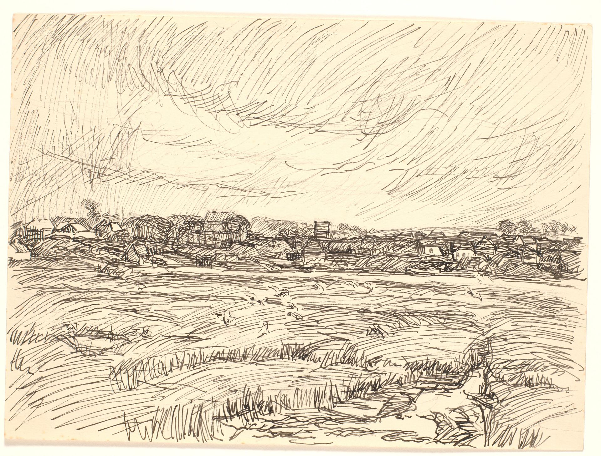 Landskab med landsby by Fritz Syberg