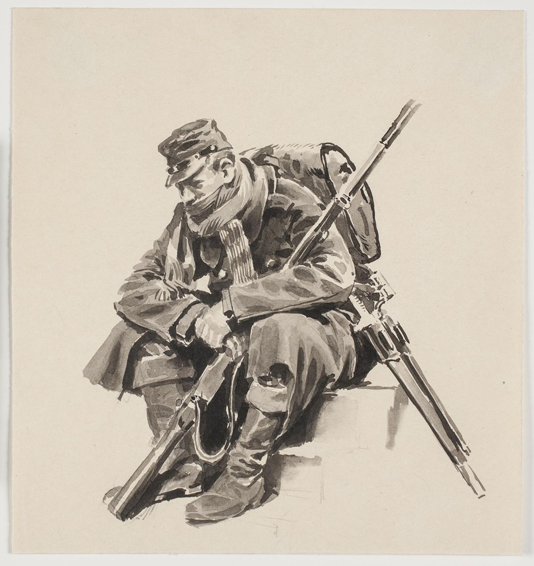 Siddende soldat by Frants Henningsen