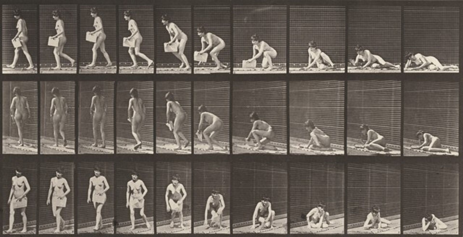 Plate Number 269. Arising from the ground with a newspaper in left hand by Eadweard Muybridge