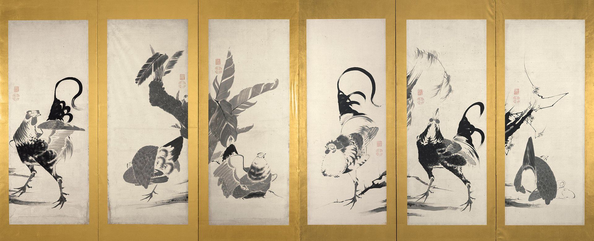 Roosters and Hens [right of a pair] by Ito Jakuchu