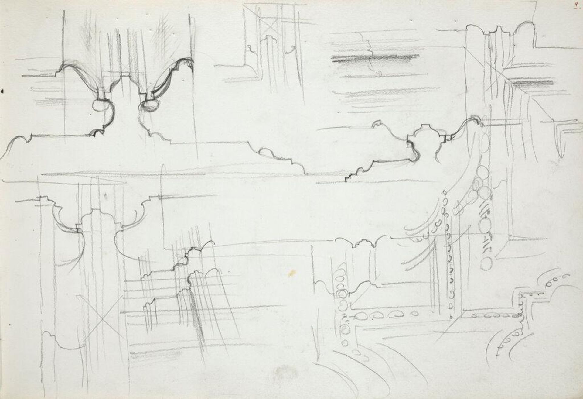 Designs for Ornamental Frames; verso: Architectural Detail by John Singer Sargent