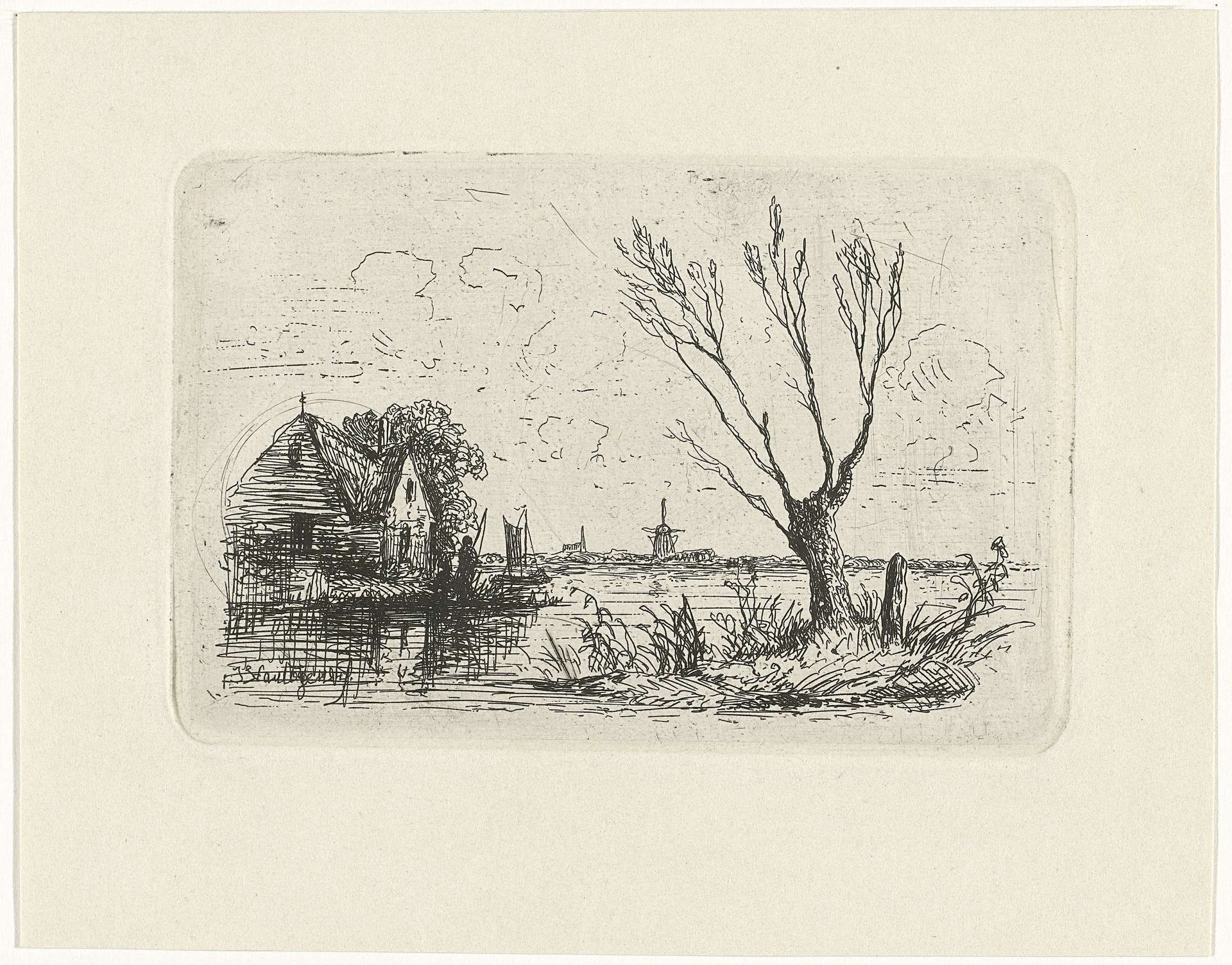 Huis aan een waterkant by Joseph Hartogensis