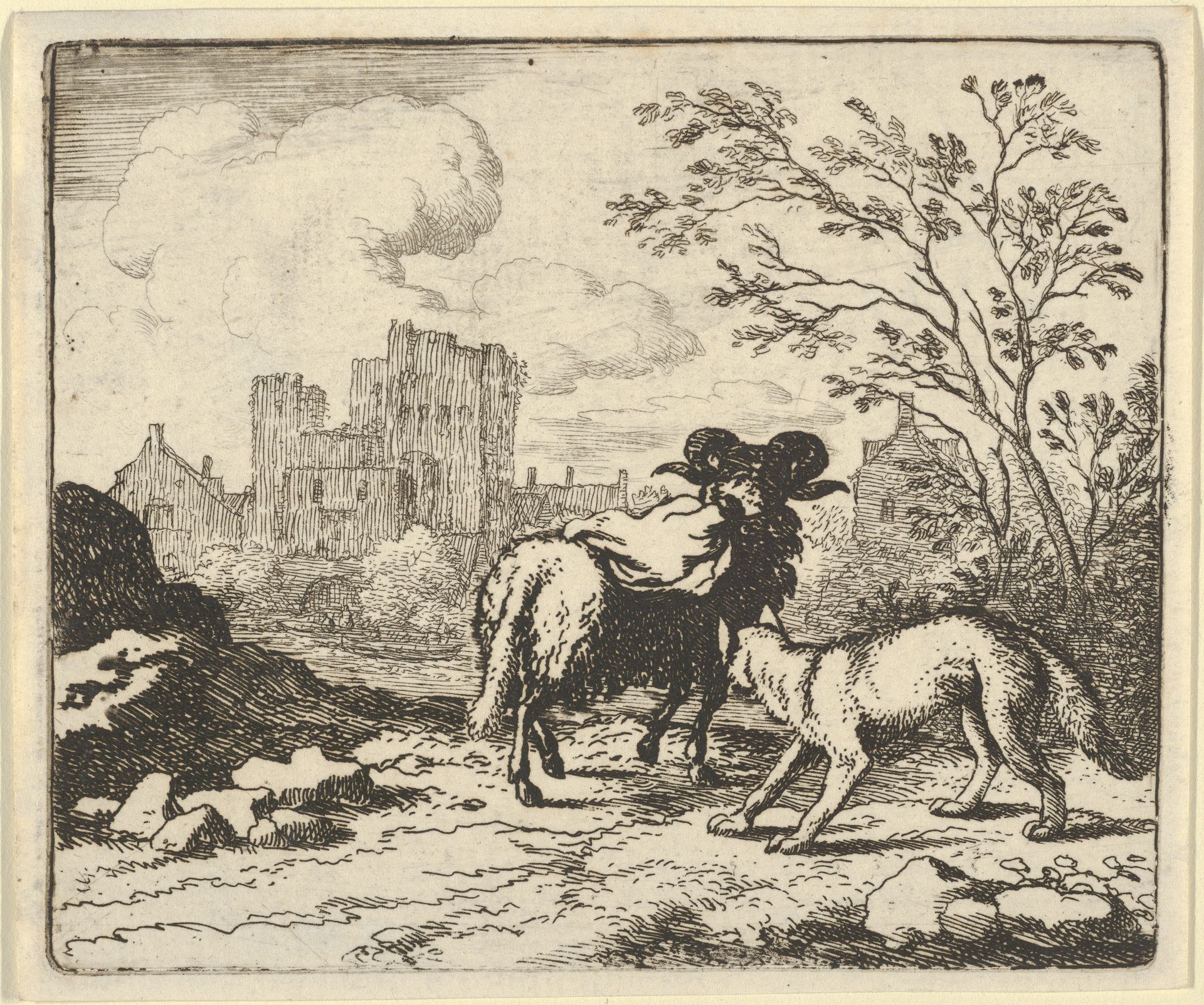 Renard Sends the Ram Back to the Lion with a Package Containing the Rabbit's Head from Hendrick van Alcmar's Renard The Fox by Allart van Everdingen