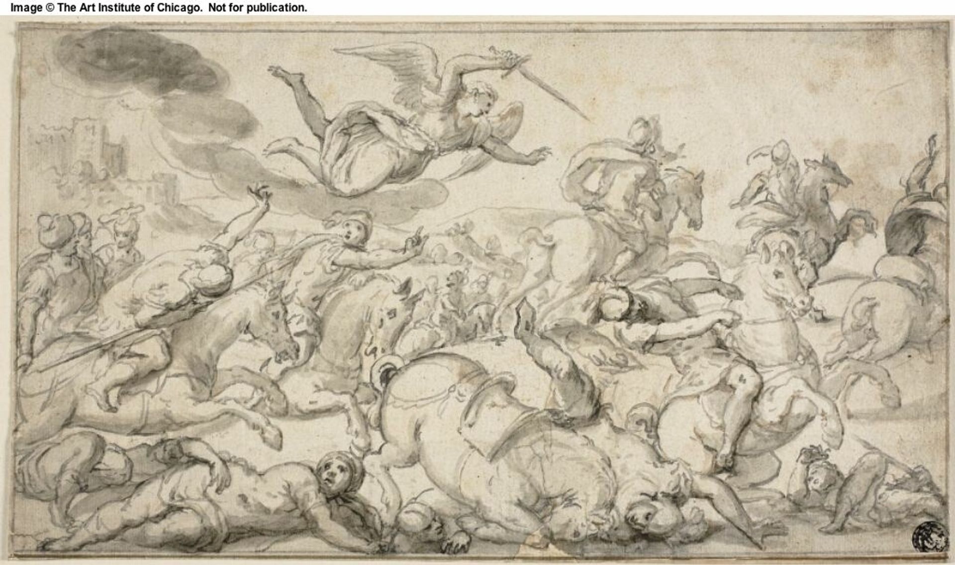 Battle Scene with Horsemen Fleeing from Avenging Angel by Dirck Hals