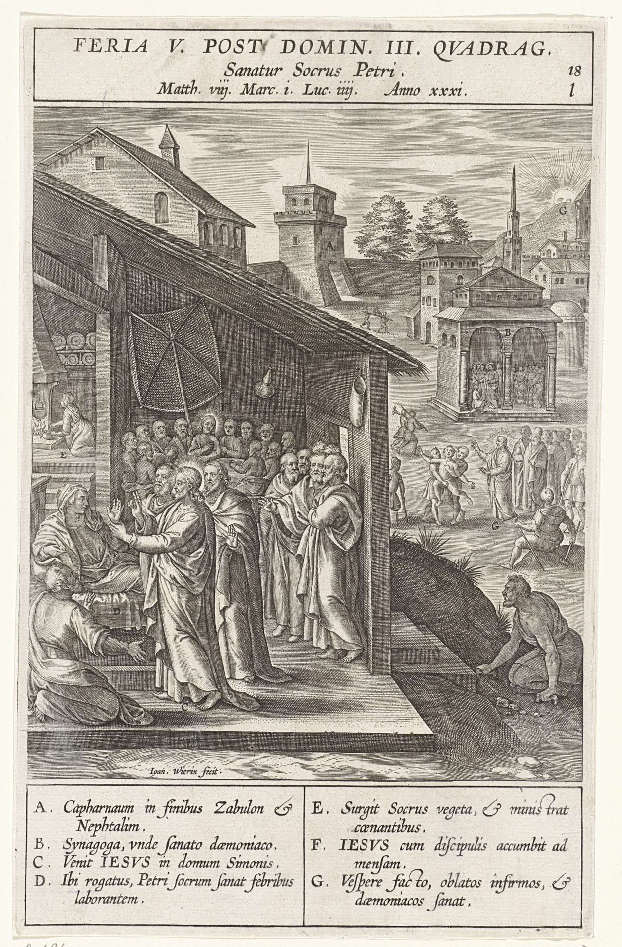 Genezing van Petrus' schoonmoeder by Wierix