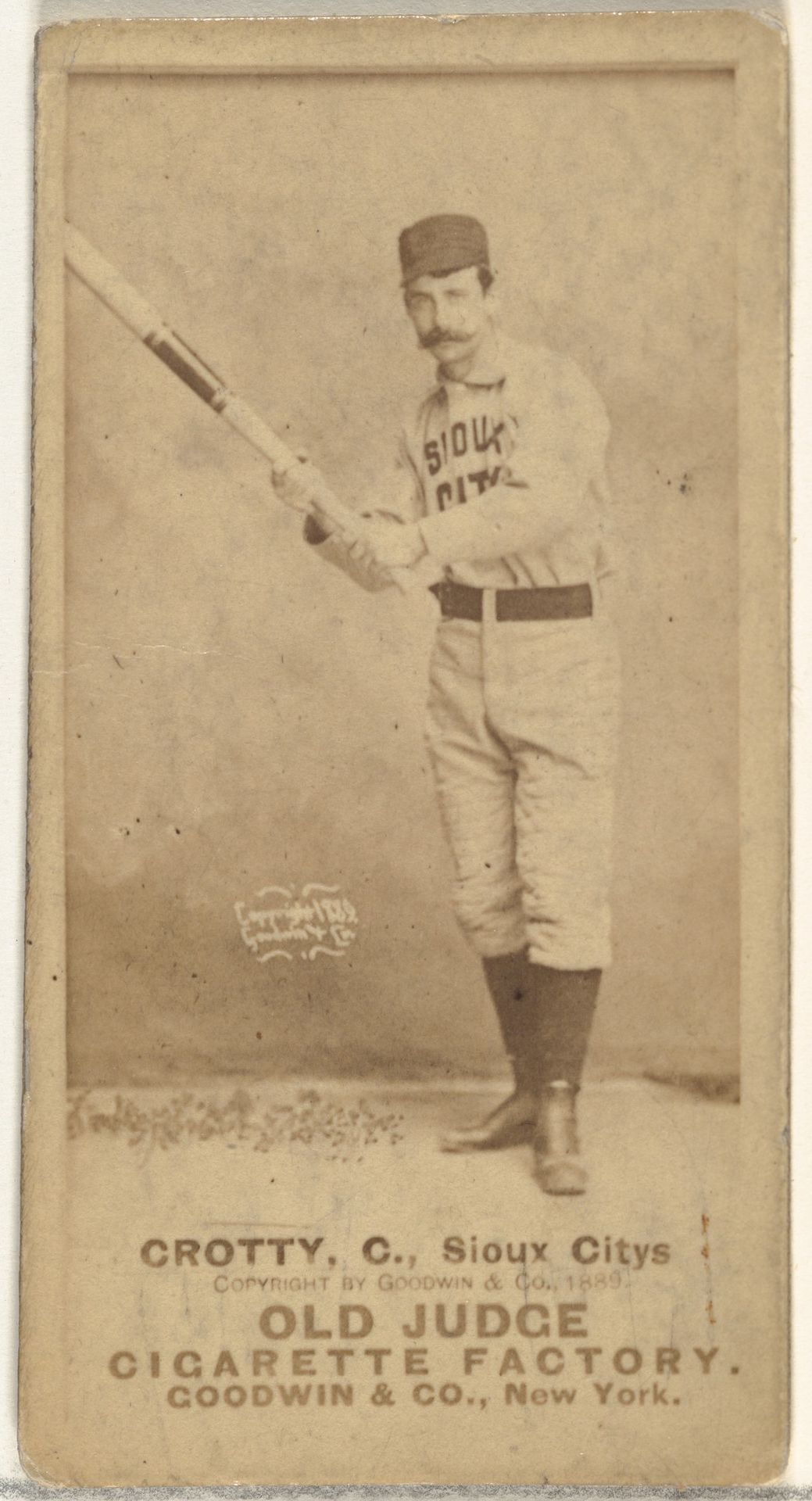 Joseph P. "Joe" Crotty, Catcher, Sioux City Corn Huskers, from the Old Judge series (N172) for Old Judge Cigarettes by Goodwin & Company