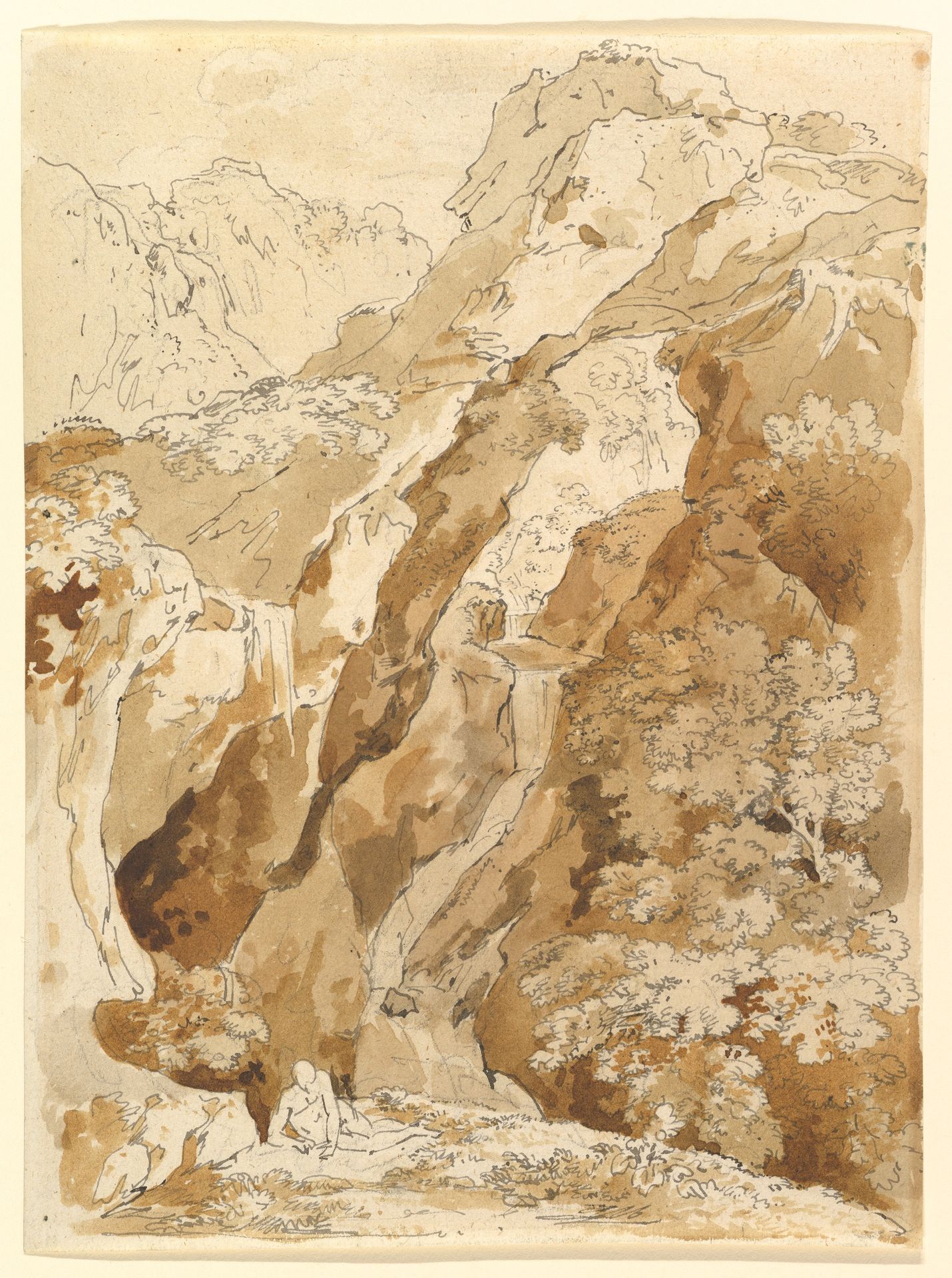 Reclining Man in a Mountainous Landscape with Waterfalls by Johann Georg von Dillis