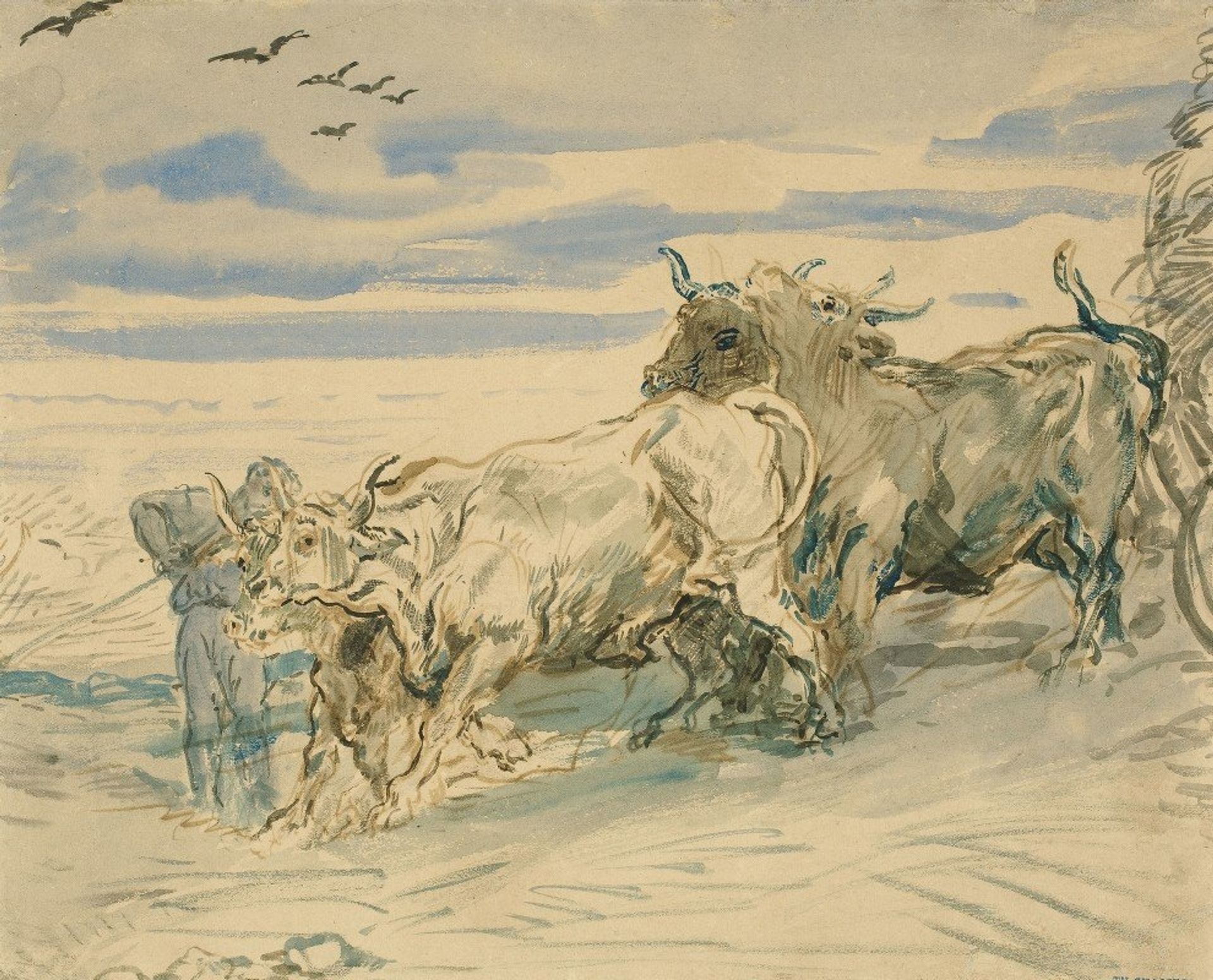 Drover with Oxen Pulling a Cart by Théodore Chassériau