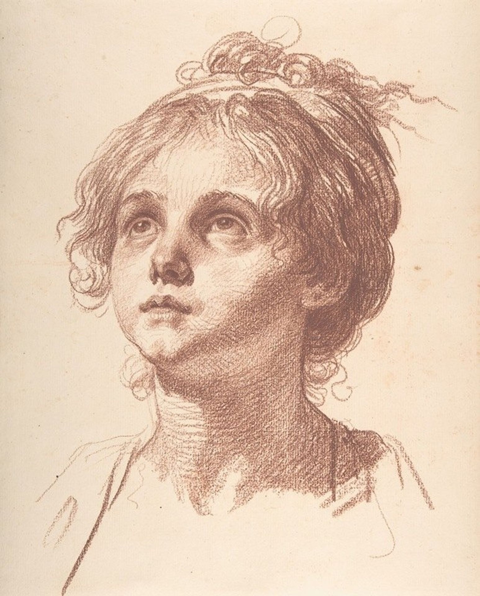 Head of a Girl Looking Up by Jean-Baptiste Greuze