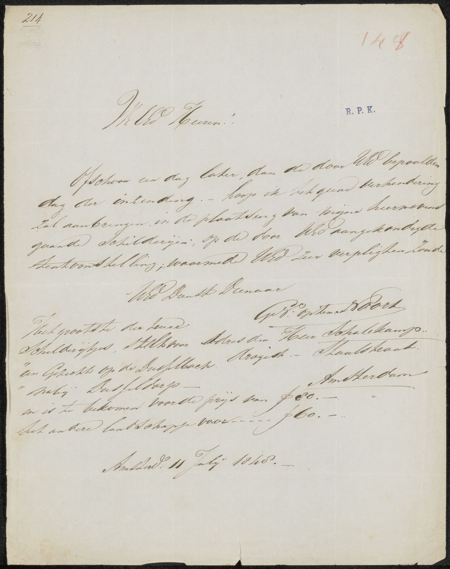 Brief aan anoniem by Gijsbert Nonus Op ten Noort