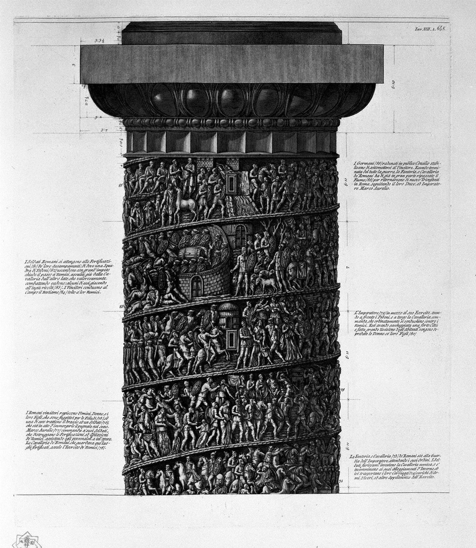 View of main facade of the Antonine column, in six tables by Giovanni Battista Piranesi