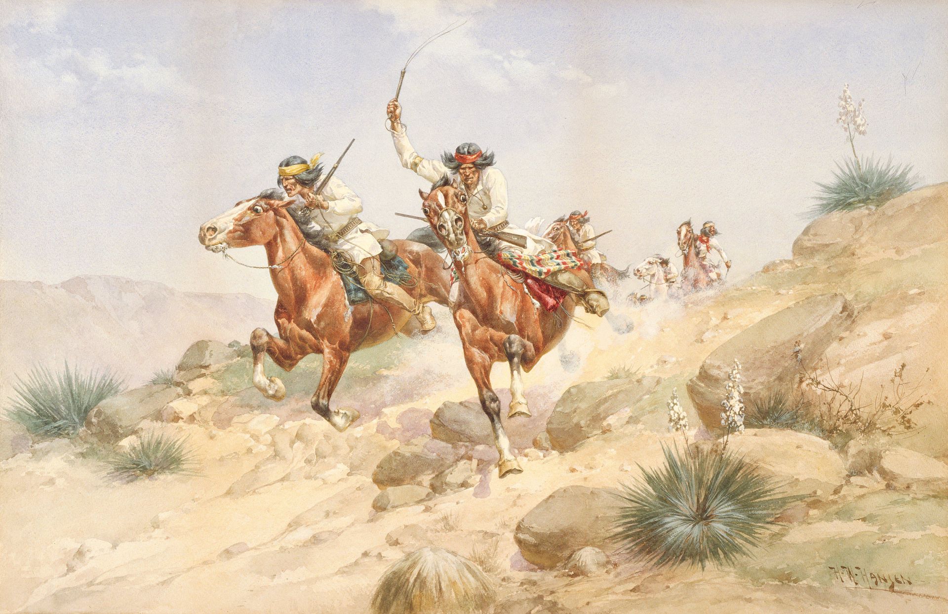 Apache Indians on Horseback by Herman Wendelborg Hansen