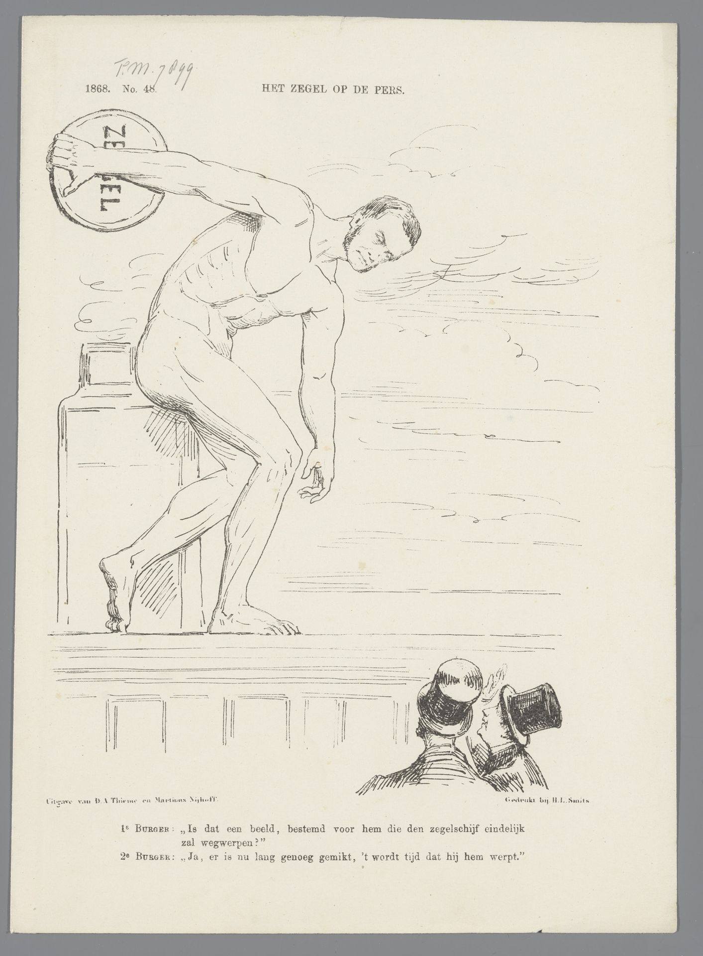 Spotprent op Minister Van Bosse en het dagbladzegel, 1868 by Johan Michaël Schmidt Crans