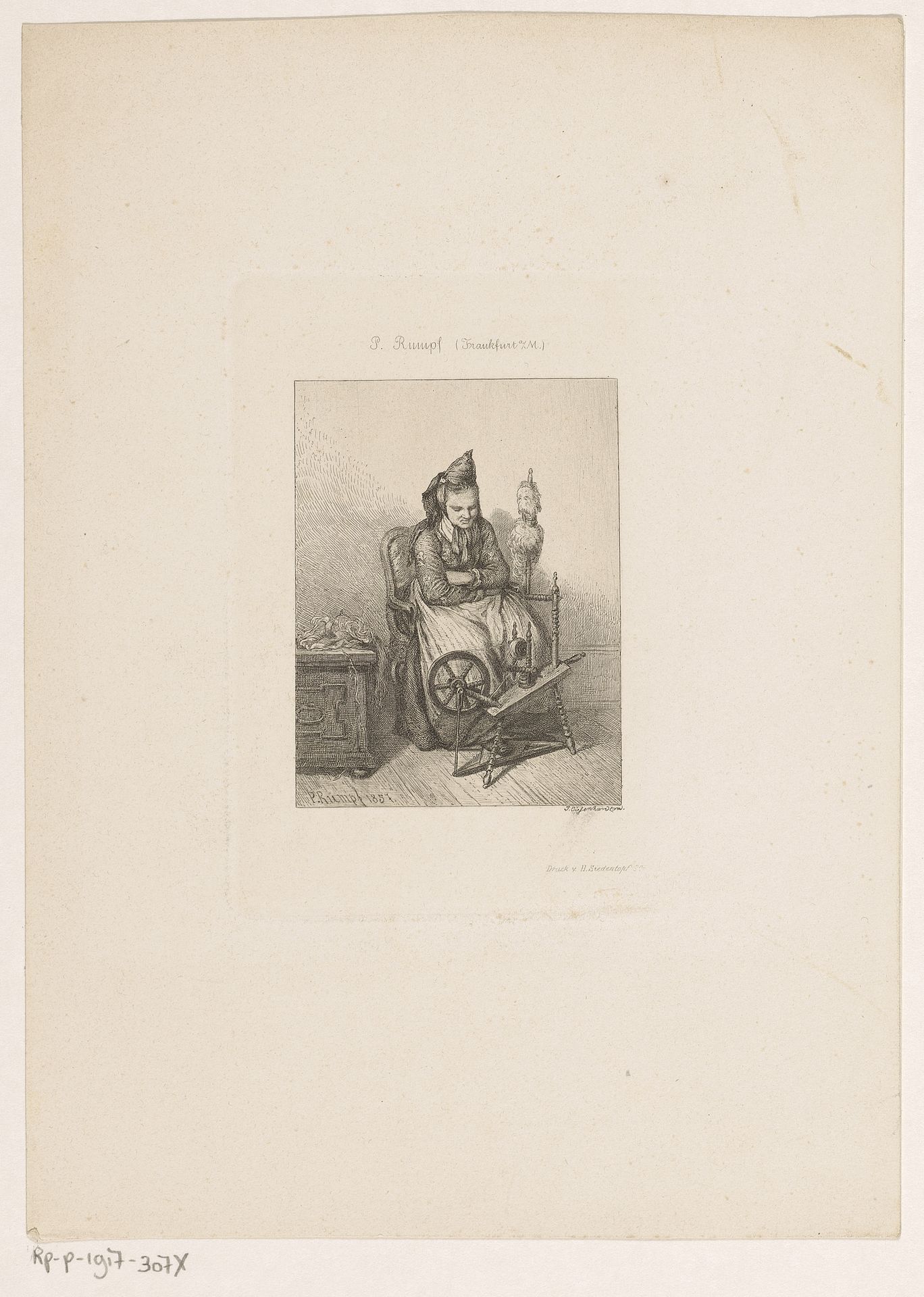 Vrouw bij haar spinnewiel by Johann Kaspar Eissenhardt